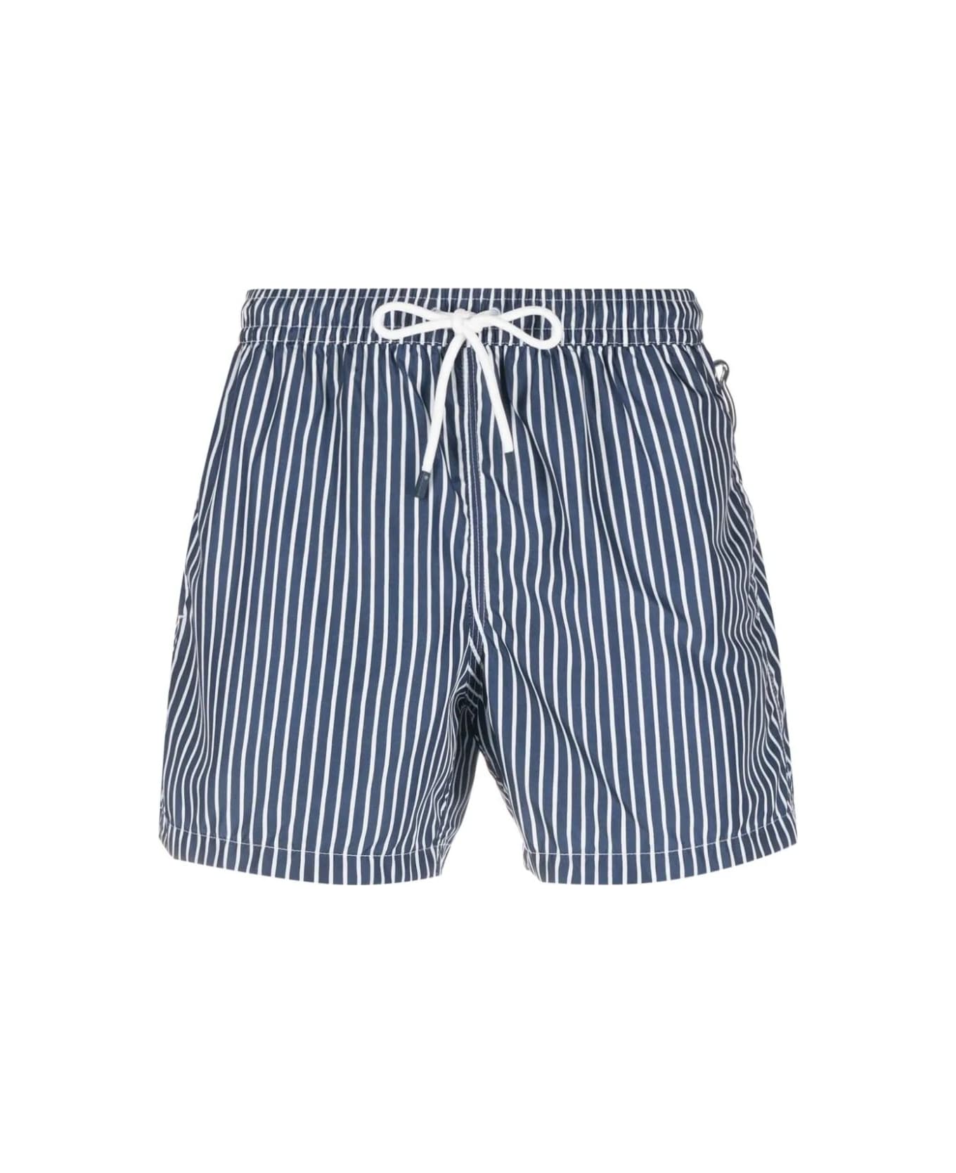 Fedeli Navy Blue And White Striped Swim Shorts - Blue スイムトランクス