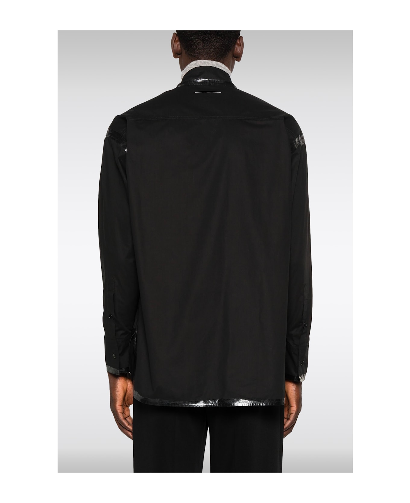 MM6 Maison Margiela Camicie A Maniche Lunghe Black cotton long sleeved shirt with waxed stitchings and hem - Nero