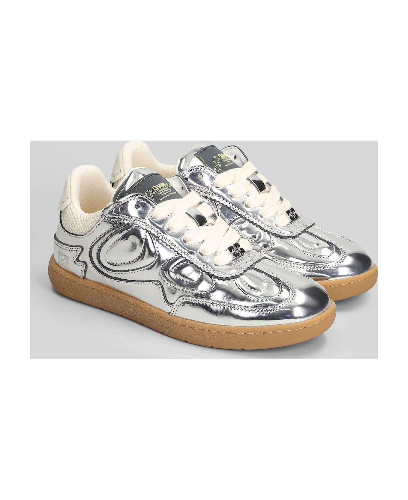 Ganni 08 Specchio Sneakers In Silver Leather - silver