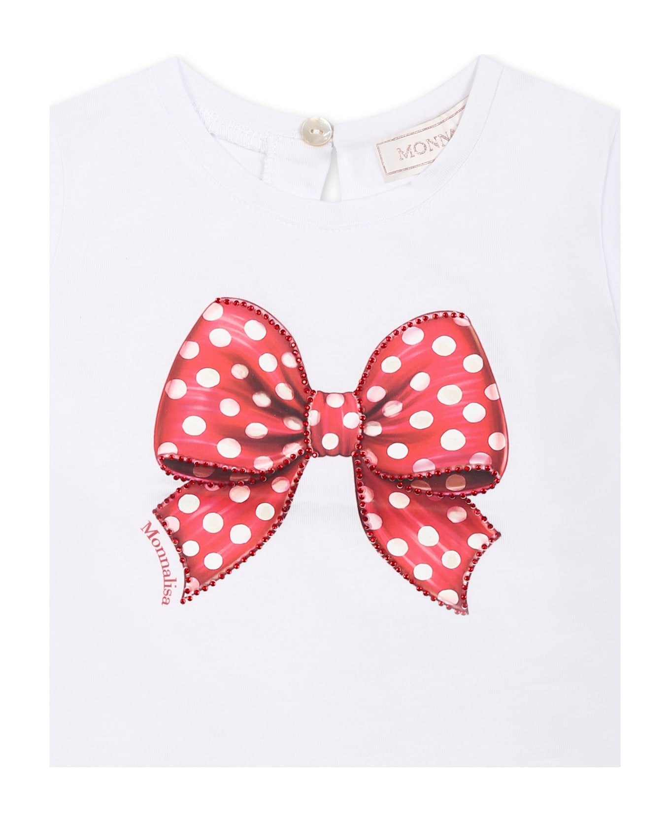 Monnalisa White T-shirt For Baby Girl With Bow - White