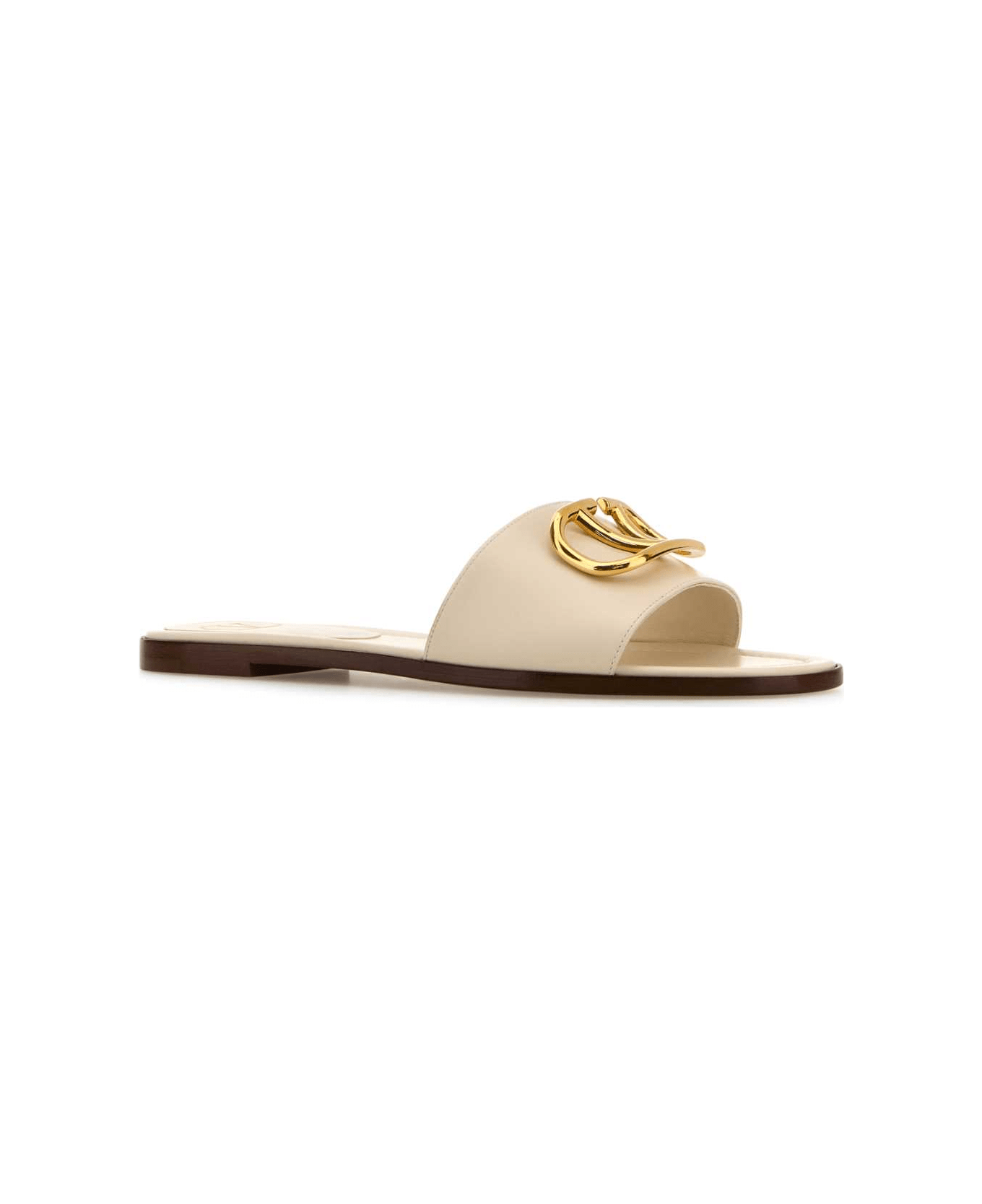 Valentino Garavani White Leather Vlogo Slippers - LIGHTIVORY