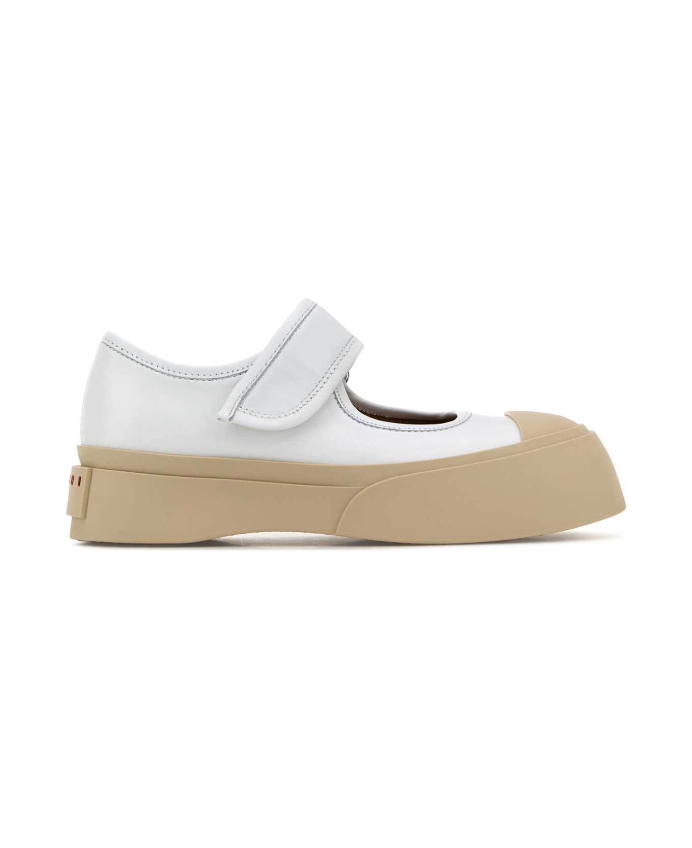 Marni White Nappa Leather Mary Jane Ballerinas - LILYWHITE