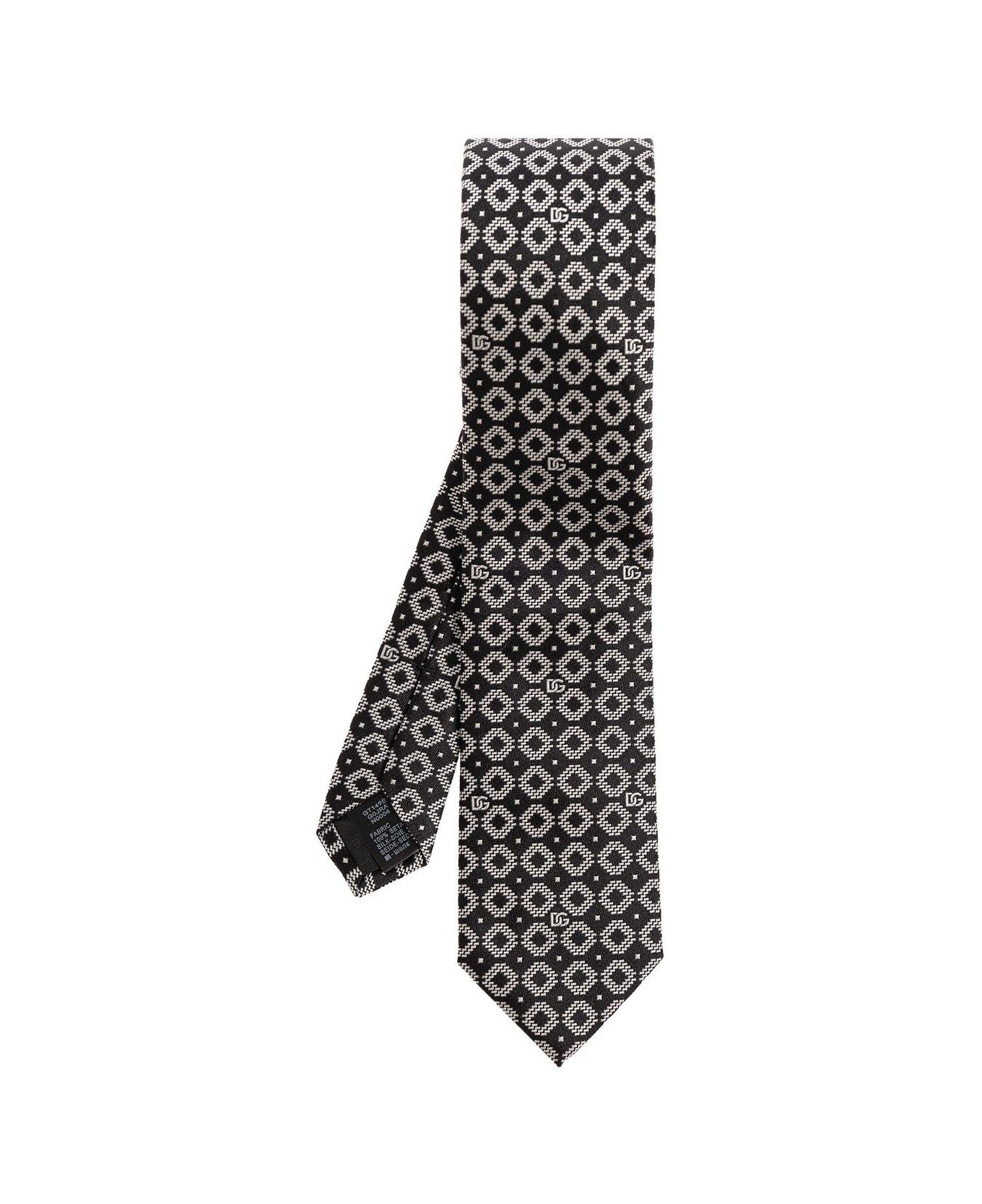 Dolce & Gabbana Dg Logo Jacquard Tie - Nero bianco ネクタイ