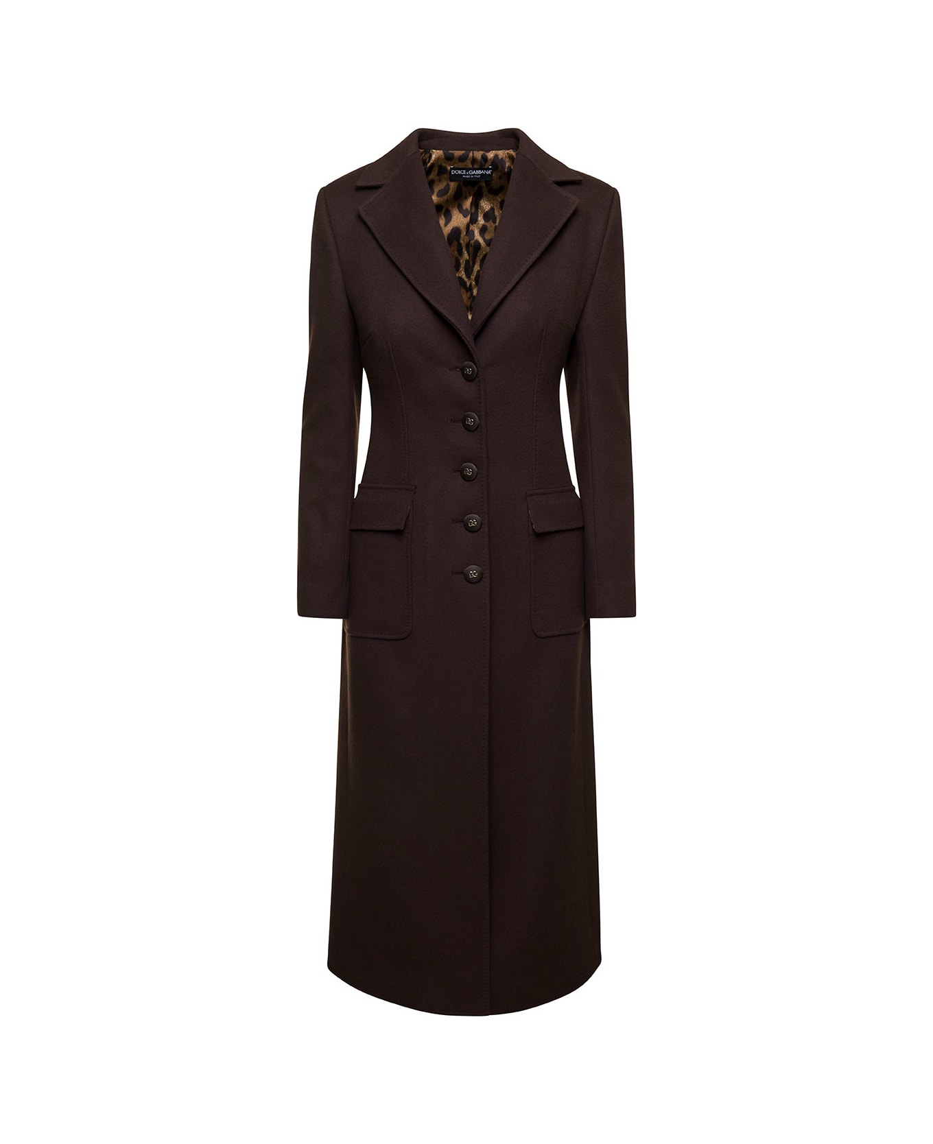 Dolce & Gabbana Brown Slim Single-breasted Coat With Branded Buttons In Wool And Cashmere Woman - Brown