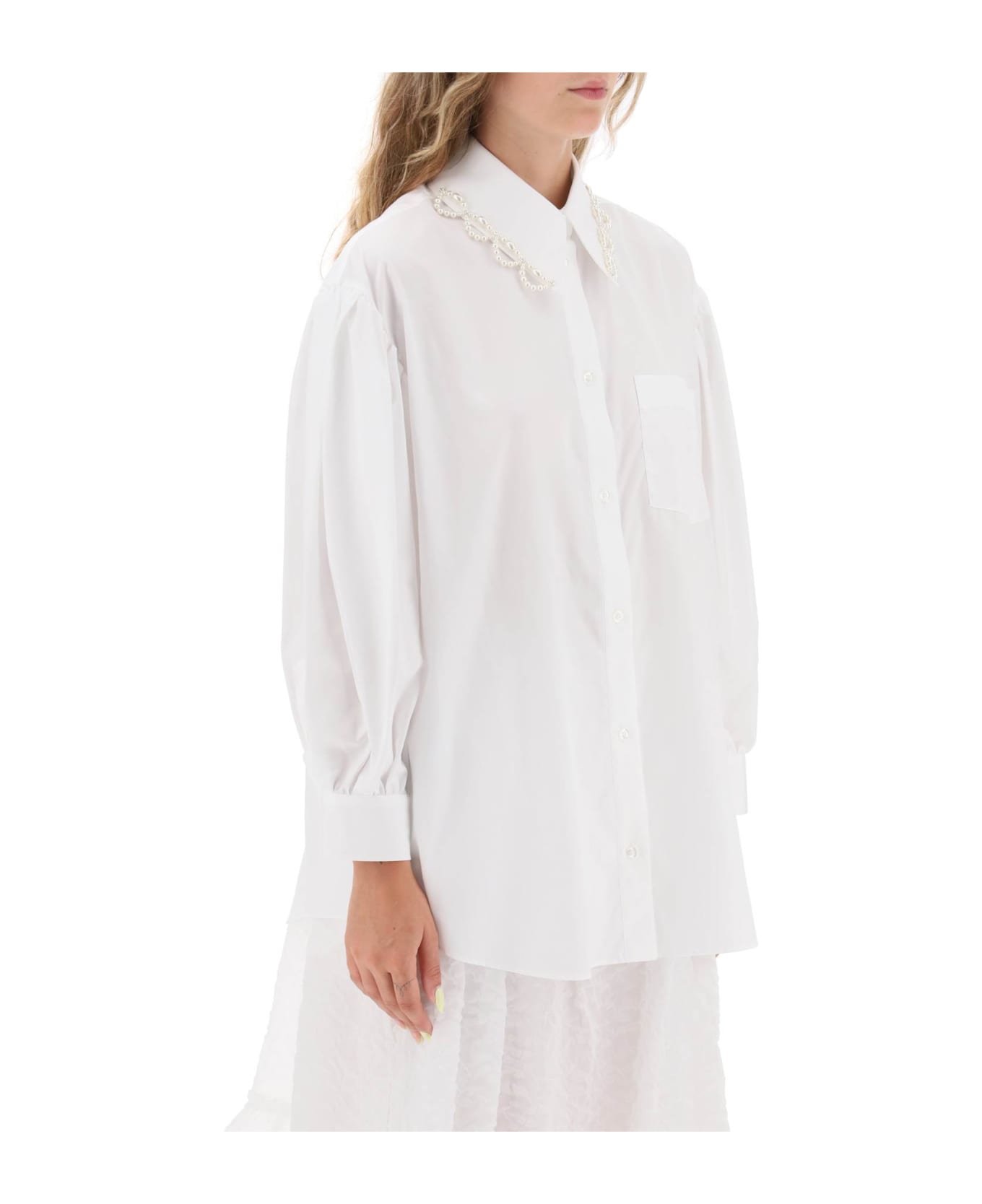 Simone Rocha Puff Sleeve Shirt With Embellishment - WHITE PEARL CLEAR (White)