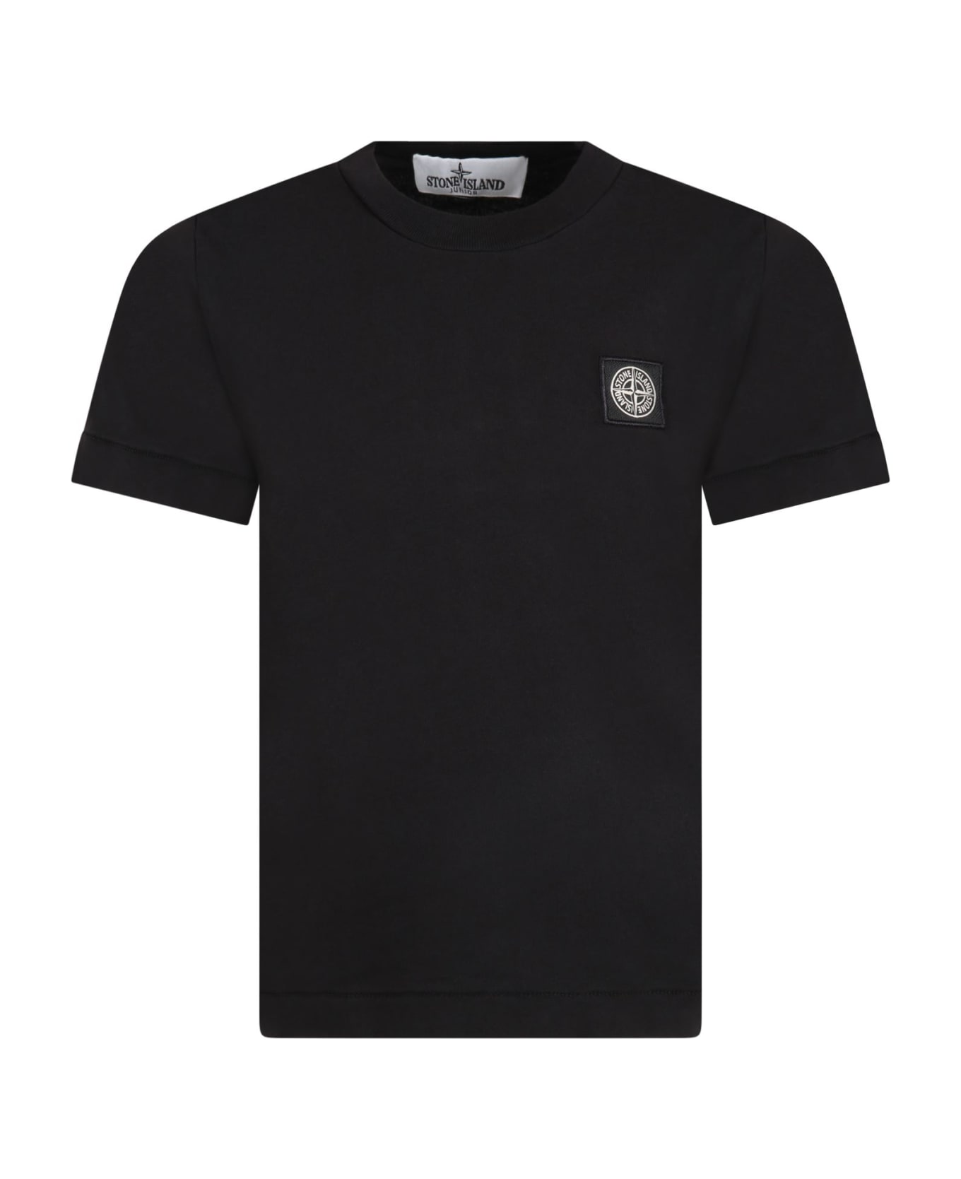Stone Island Junior Black T-shirt Fo Boy With Iconic Compass - Black