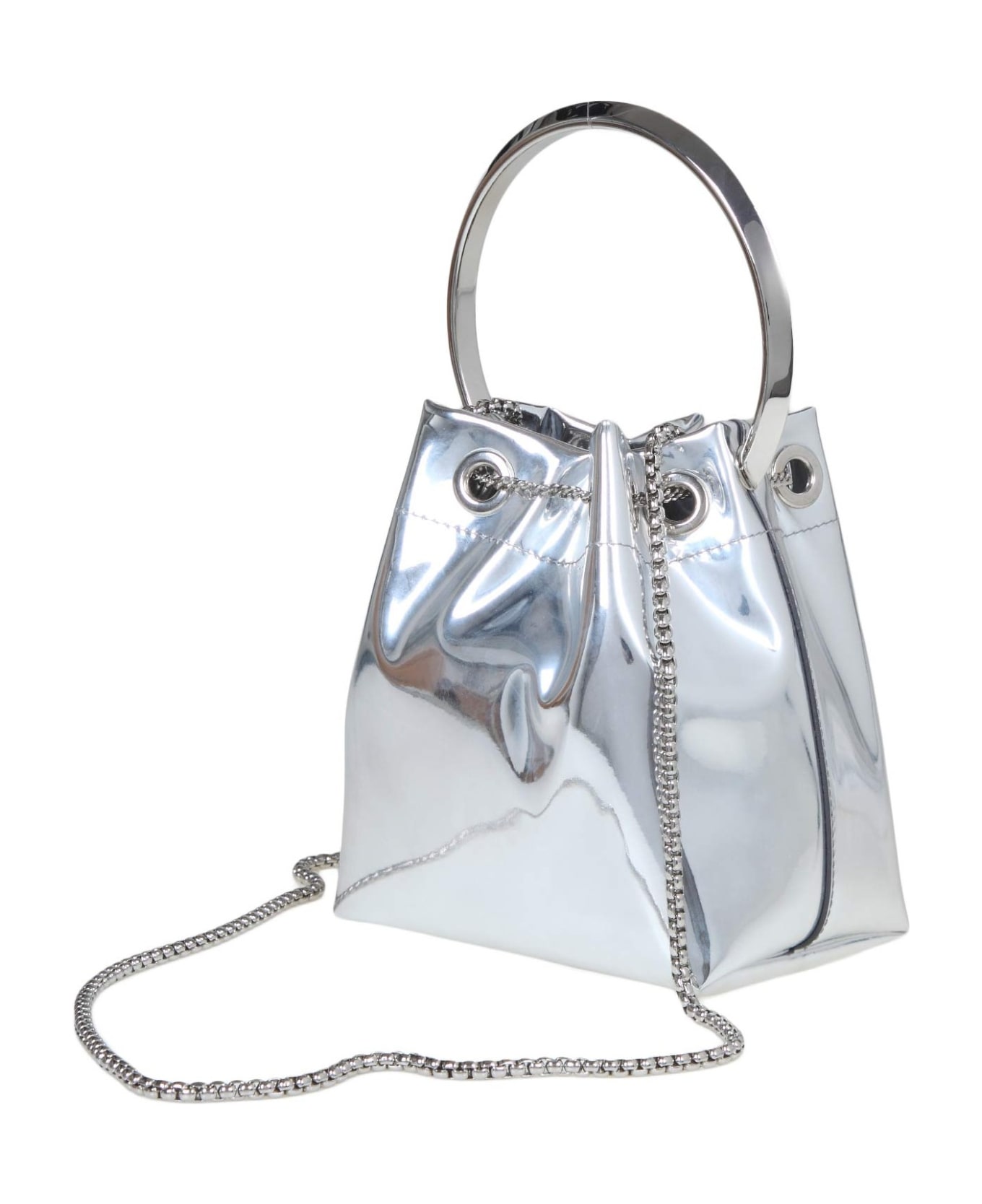 Jimmy Choo Bon Bon Bucket Bag In Silver Metallic Leather - Silver