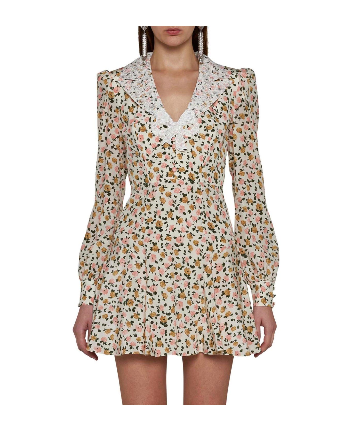 Alessandra Rich Lace Collar Floral Printed Mini Dress - Pink