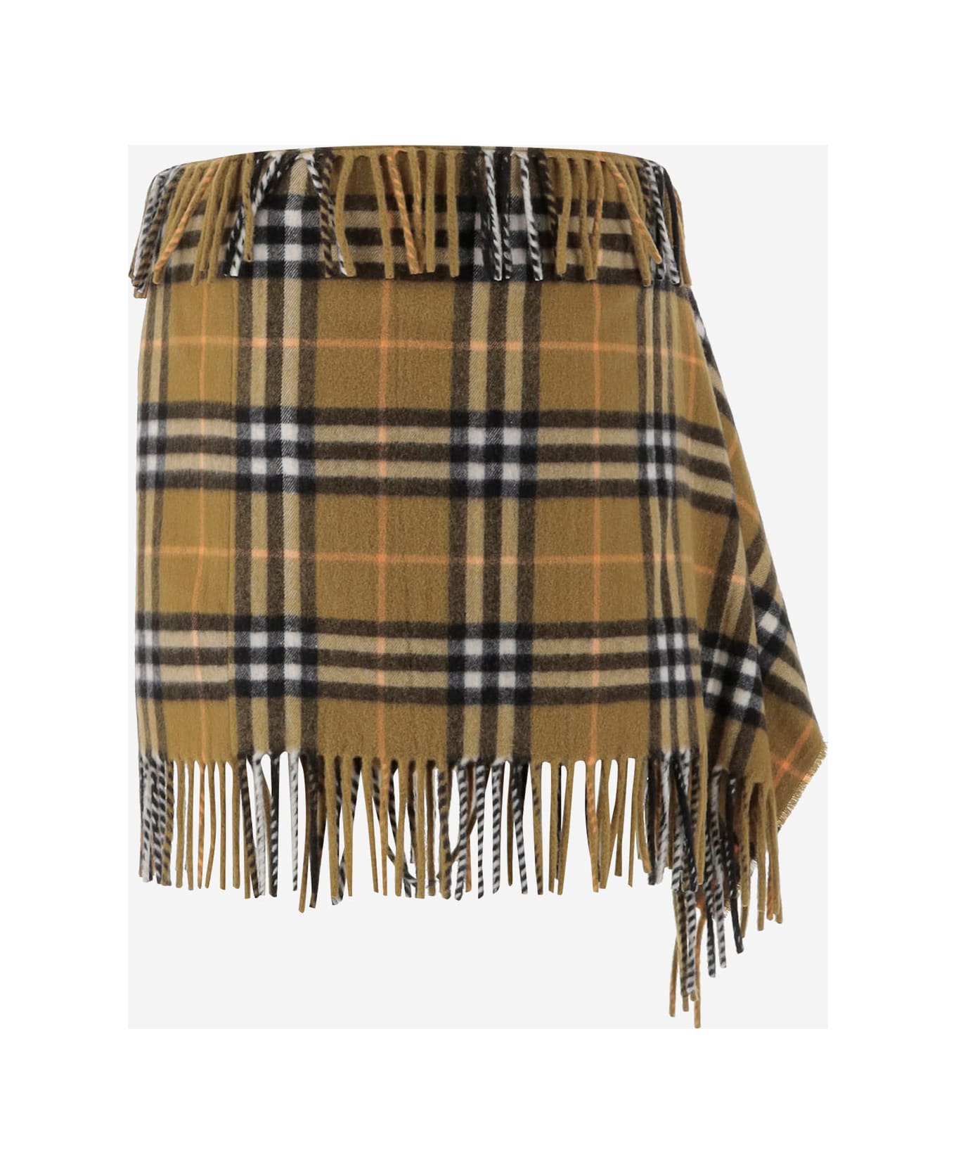 Burberry Fringed Check Cashmere Skirt - Grey