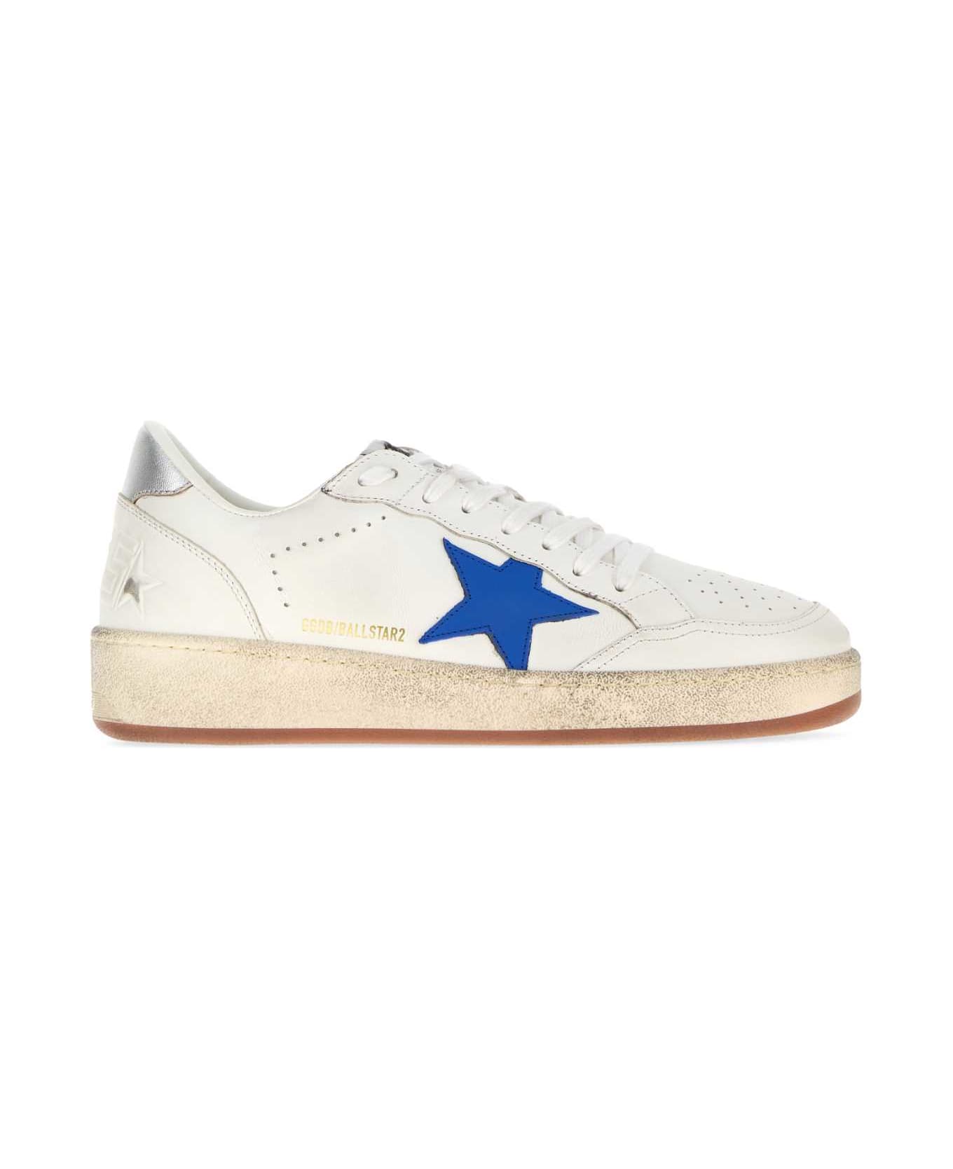 Golden Goose White Leather Ball Star 2 Sneakers - WHITEBLUESILVER