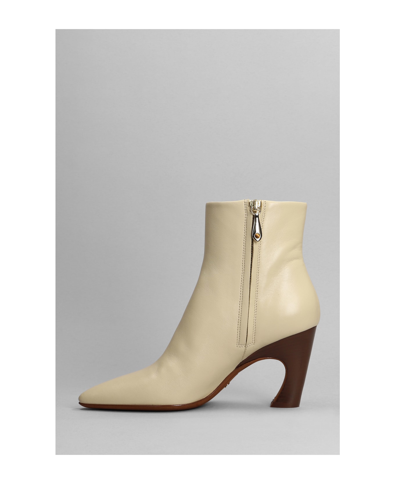 Chloé Oli High Heels Ankle Boots In Beige Leather - beige