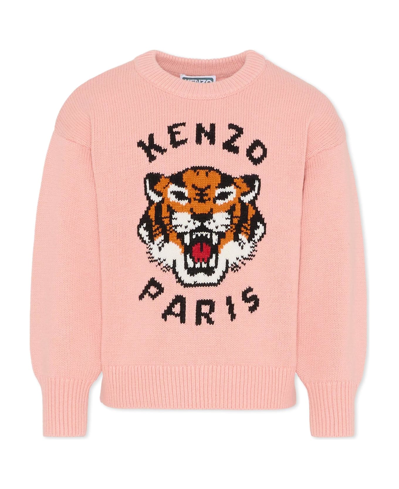 Kenzo Kids Pink Sweater For Girl With Lucky Tiger - Pink