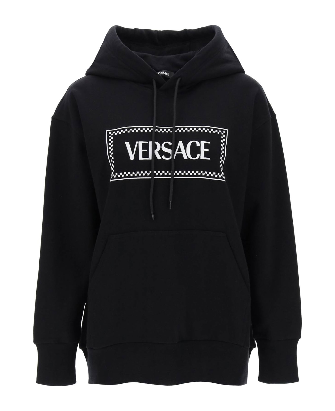 Versace Hoodie With Logo Embroidery - BLACK WHITE (Black)