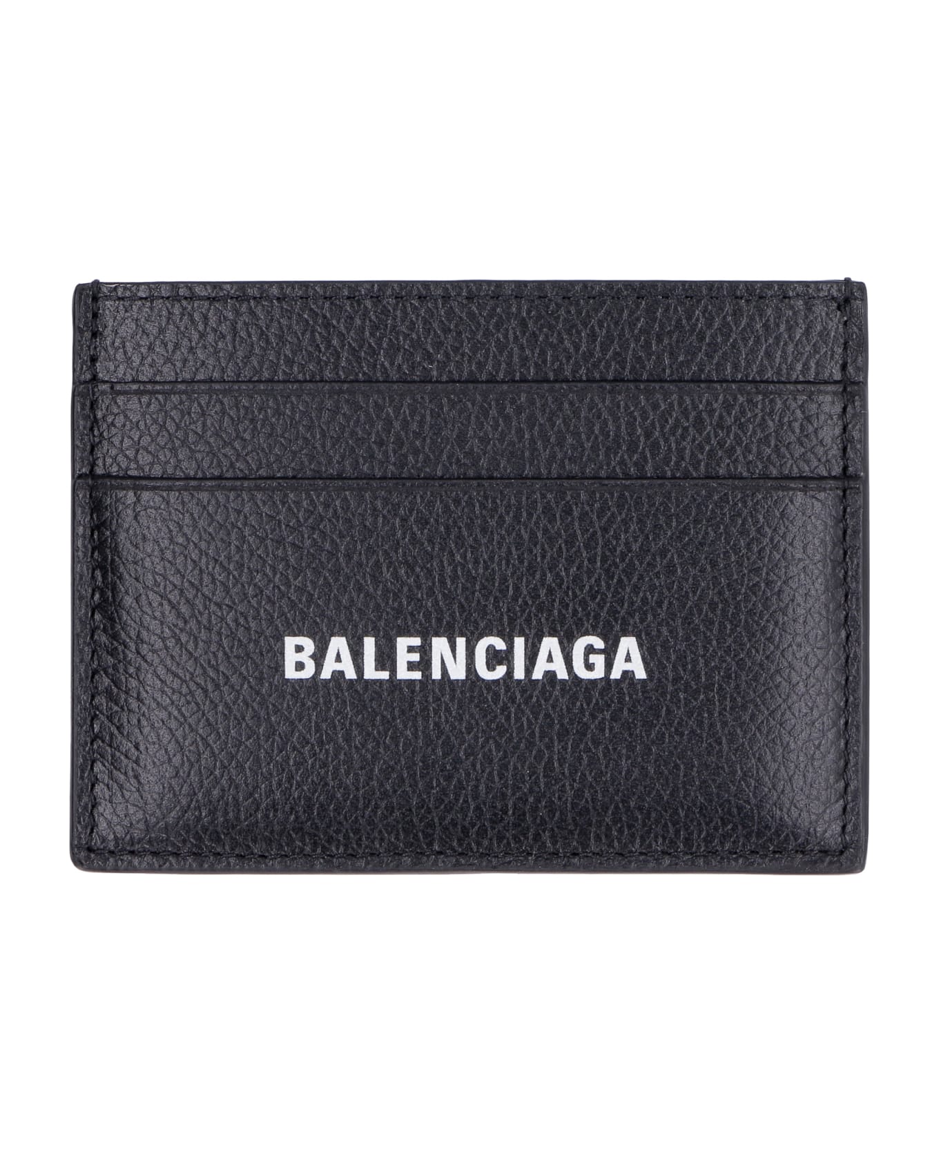Balenciaga Pebbled Calfskin Card Holder - BLACK
