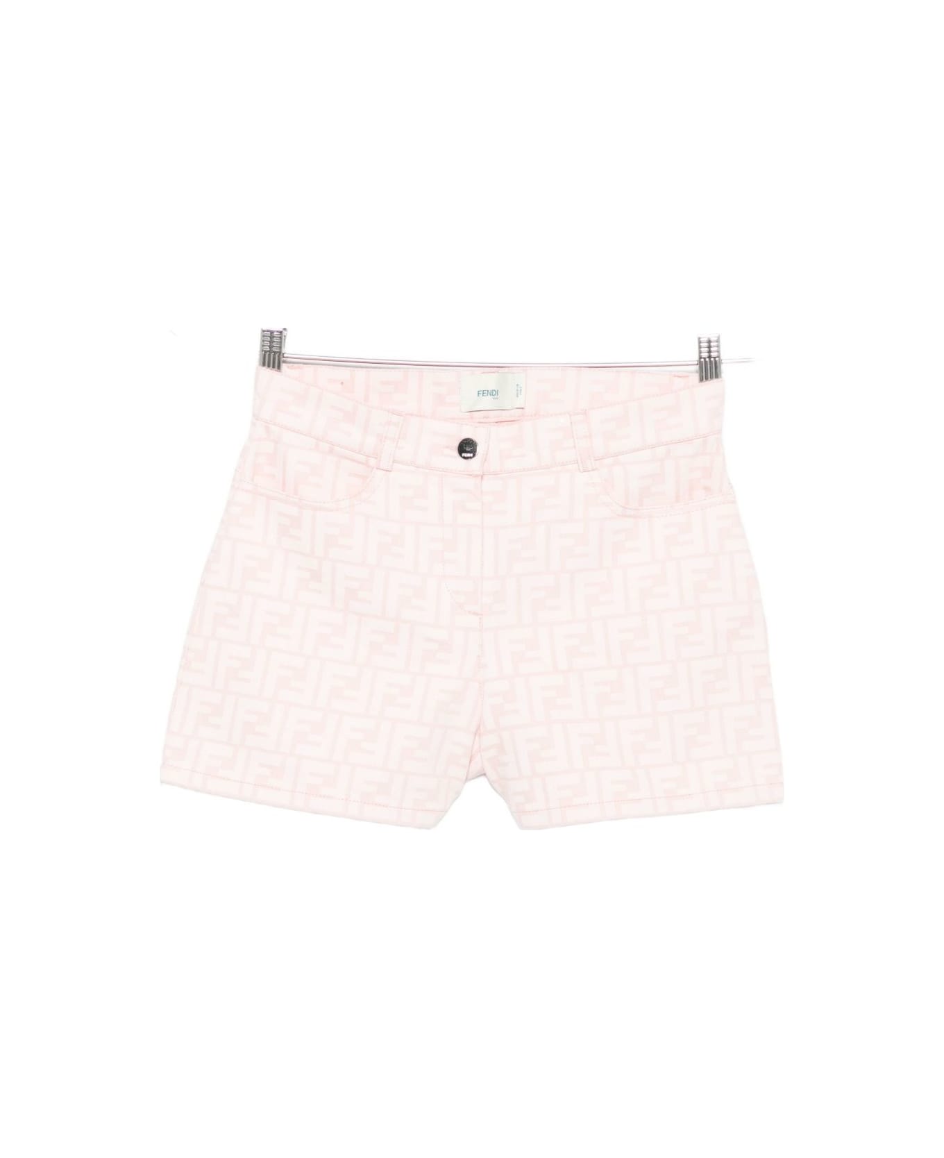 Fendi Kids Junior Shorts In Pink Cotton Denim. - Pink