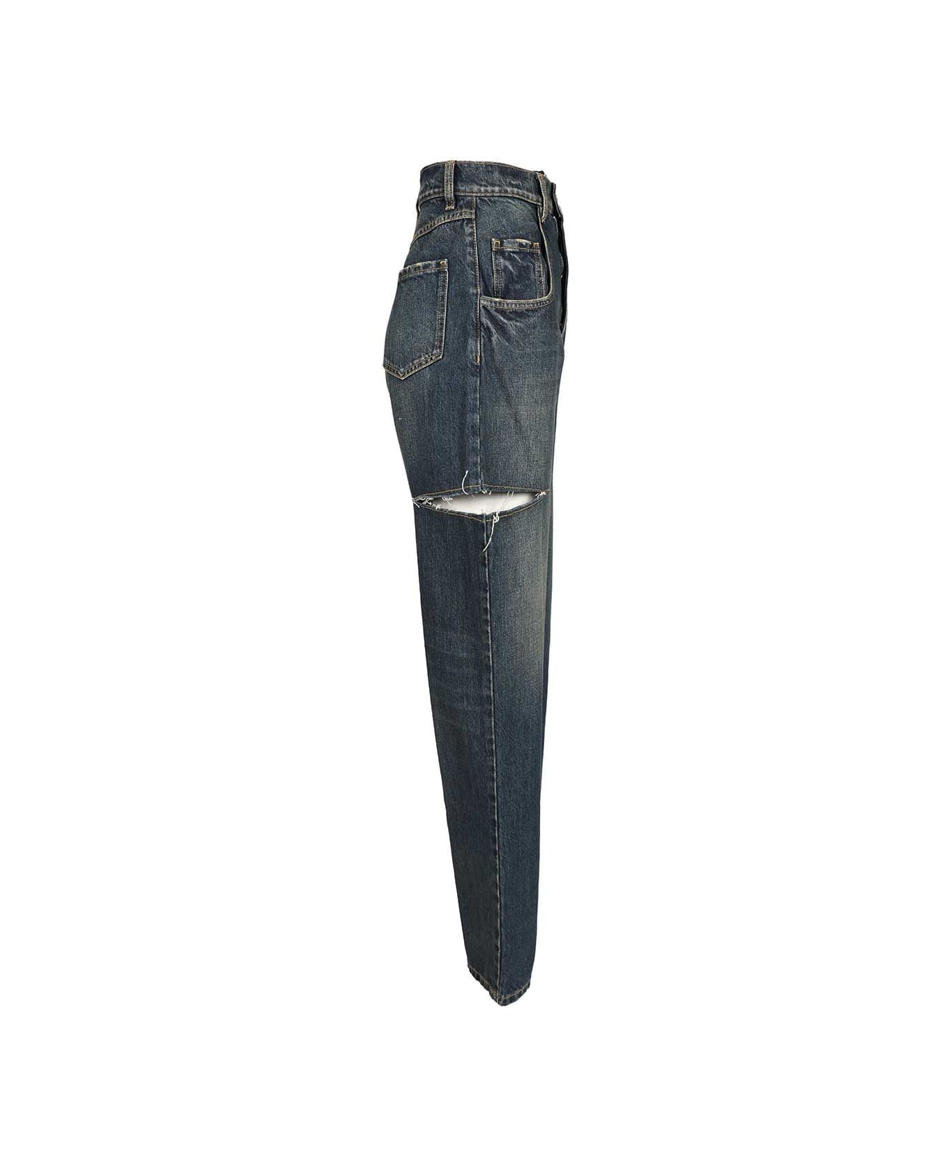Maison Margiela High-waisted Jeans With Side Rips - Washed indigo
