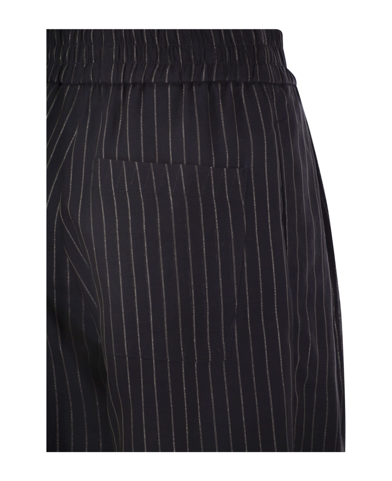 Brunello Cucinelli Sparkling Stripe Cotton Gauze Loose Trousers - Blue ボトムス