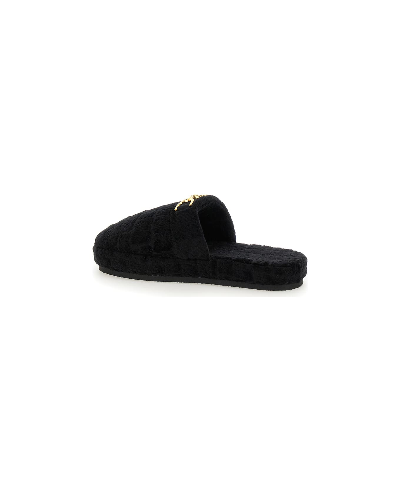 Versace Black Slippers With Logo Plaque In Fabric Man - Black