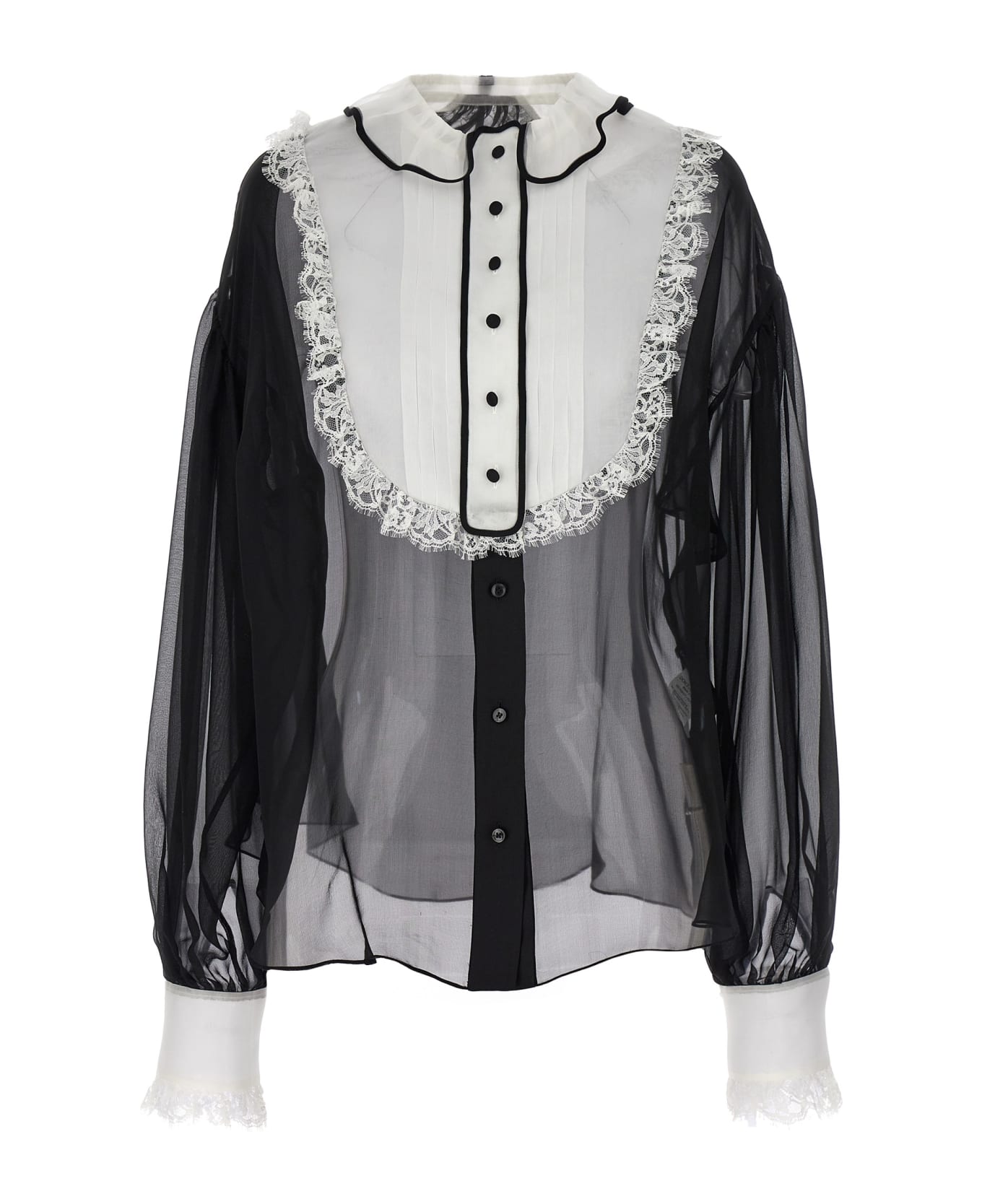 Dolce & Gabbana Contrast Plastron Shirt - NERO (White)