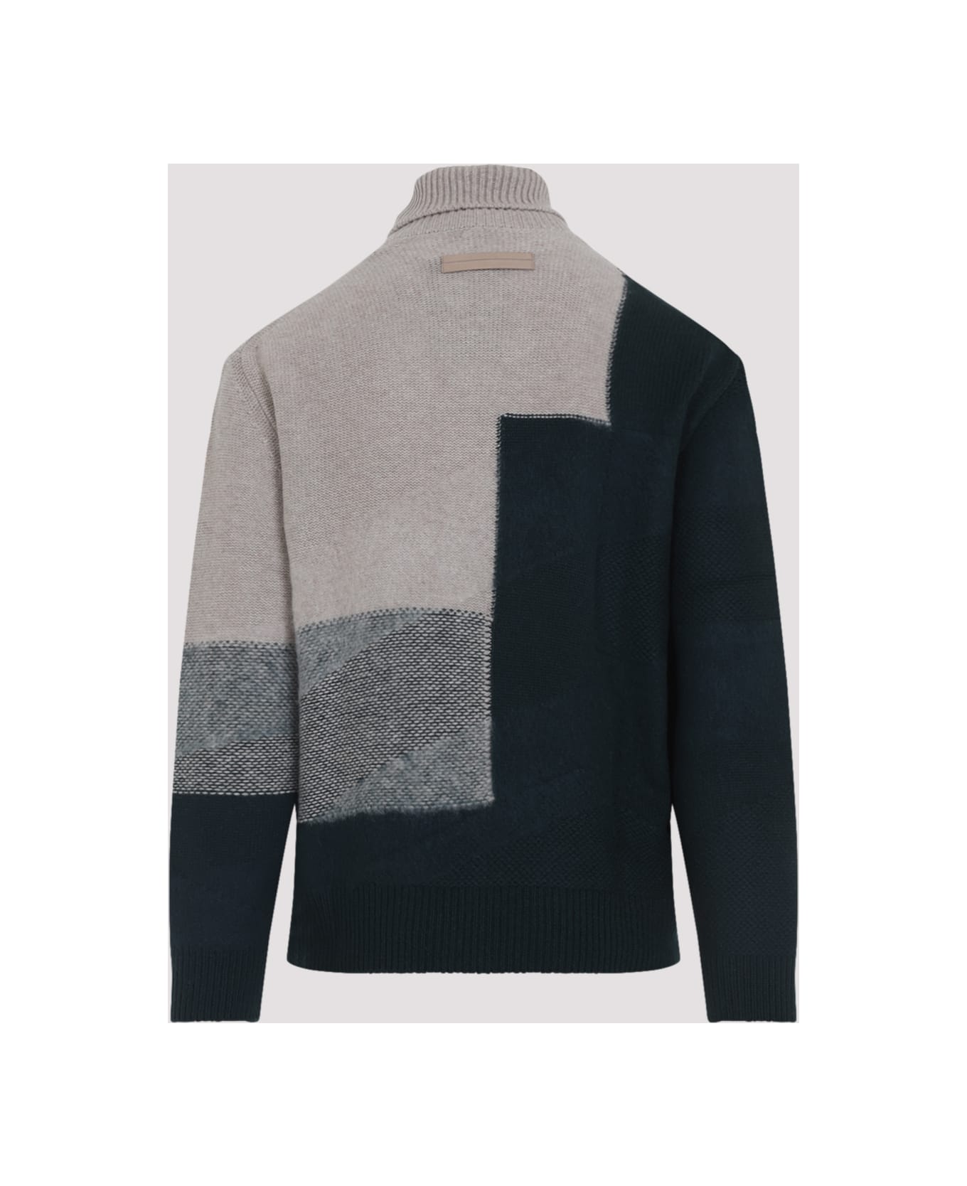 Zegna Intarsia Turtle Neck Sweater - Verde Scuro Fantasia
