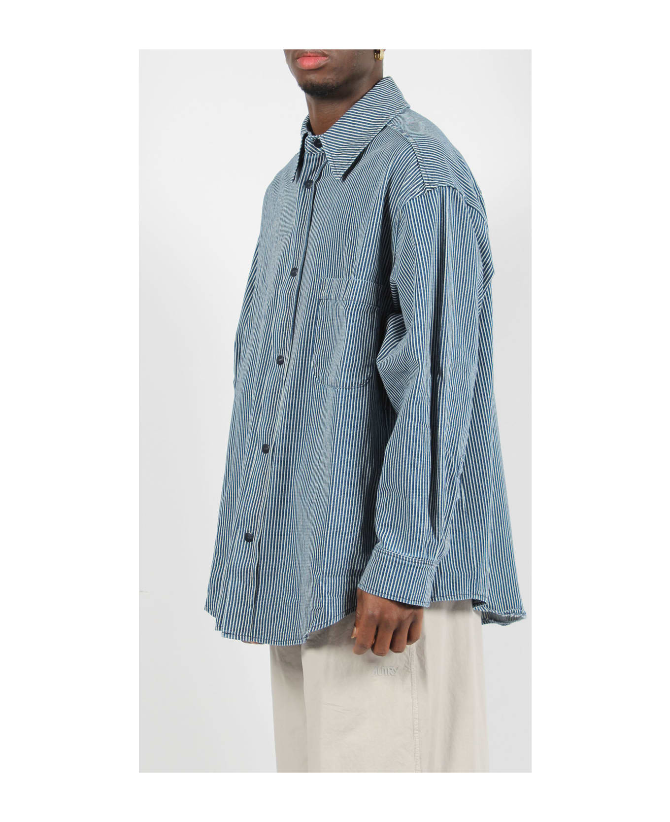 Autry Oversize Cotton Denim Striped Shirt - Blue