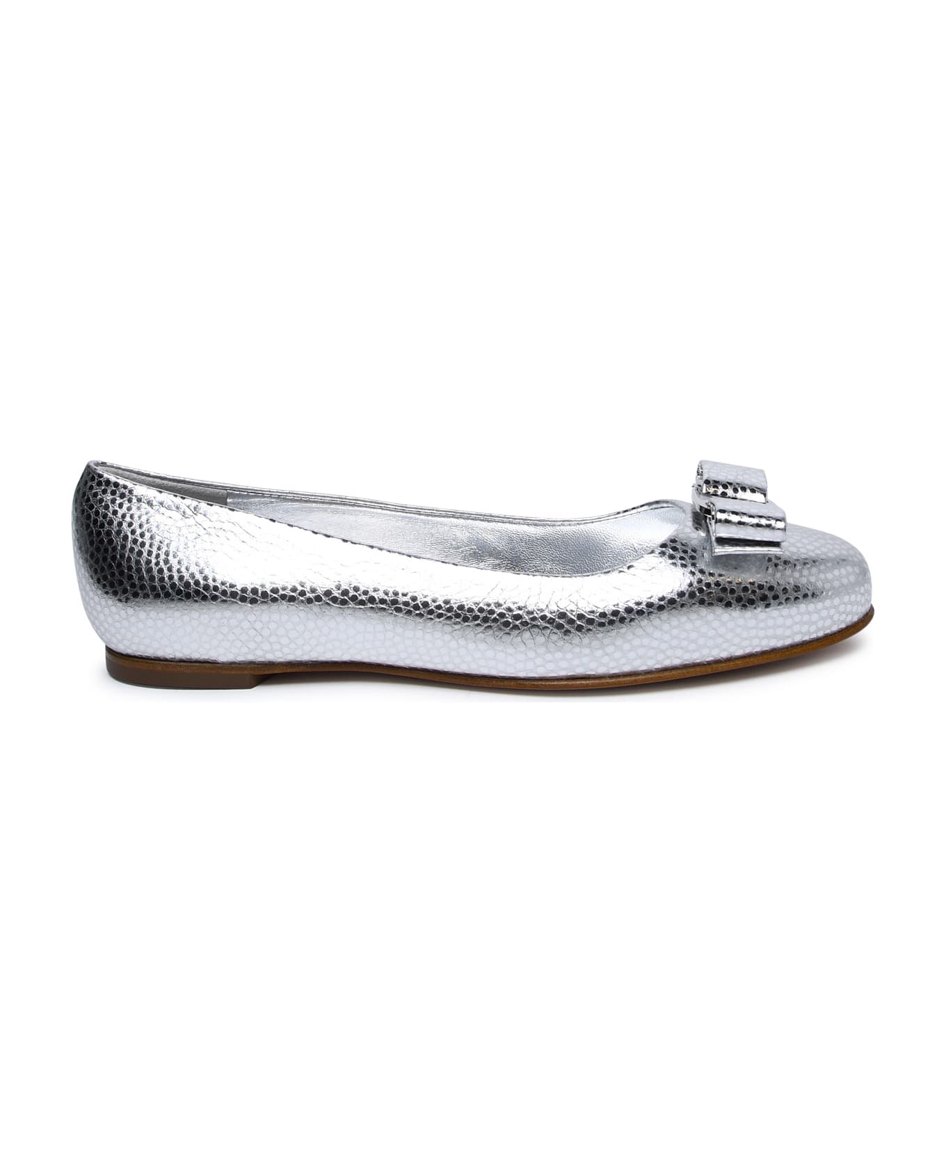 Ferragamo 'varina' Silver Leather Ballet Flats - Silver