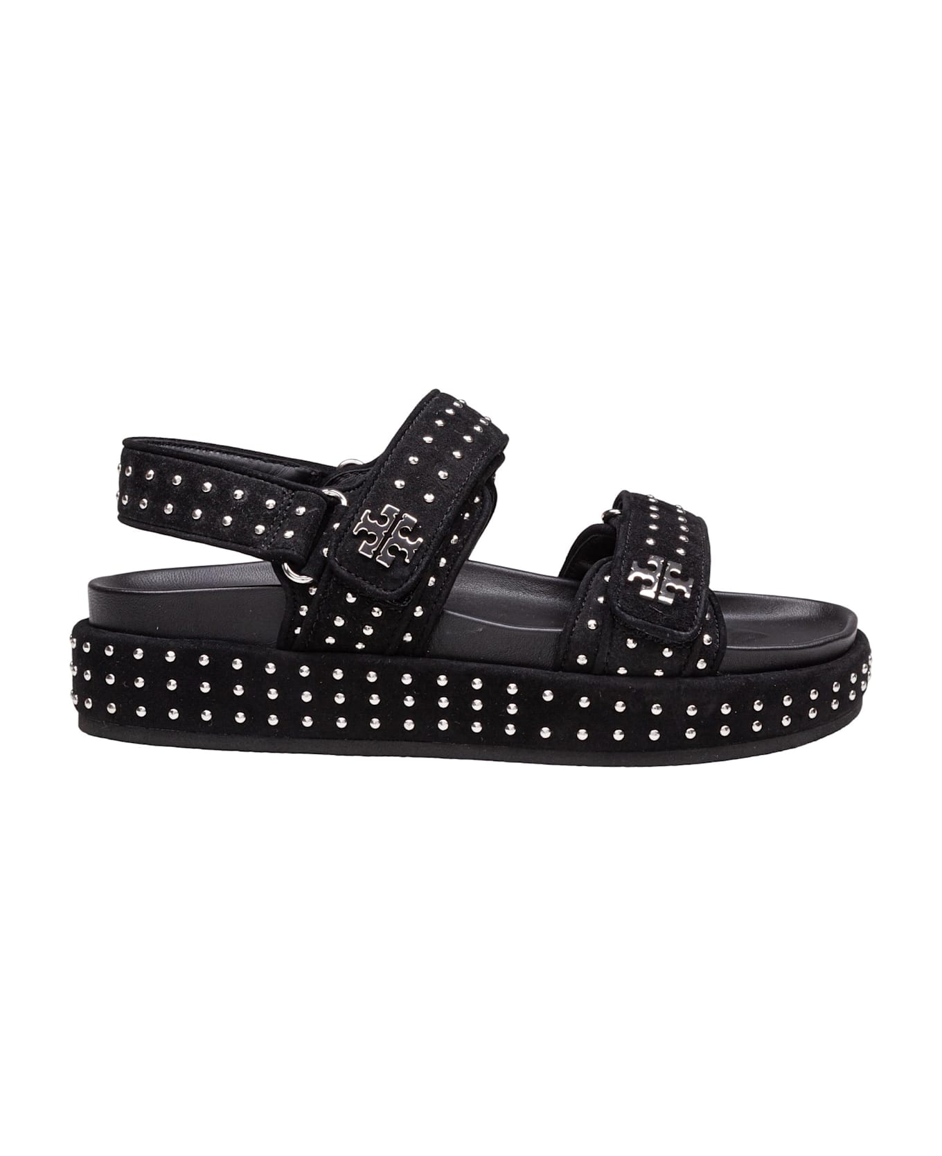 Tory Burch Kira Suede Sandal - Black/Silver