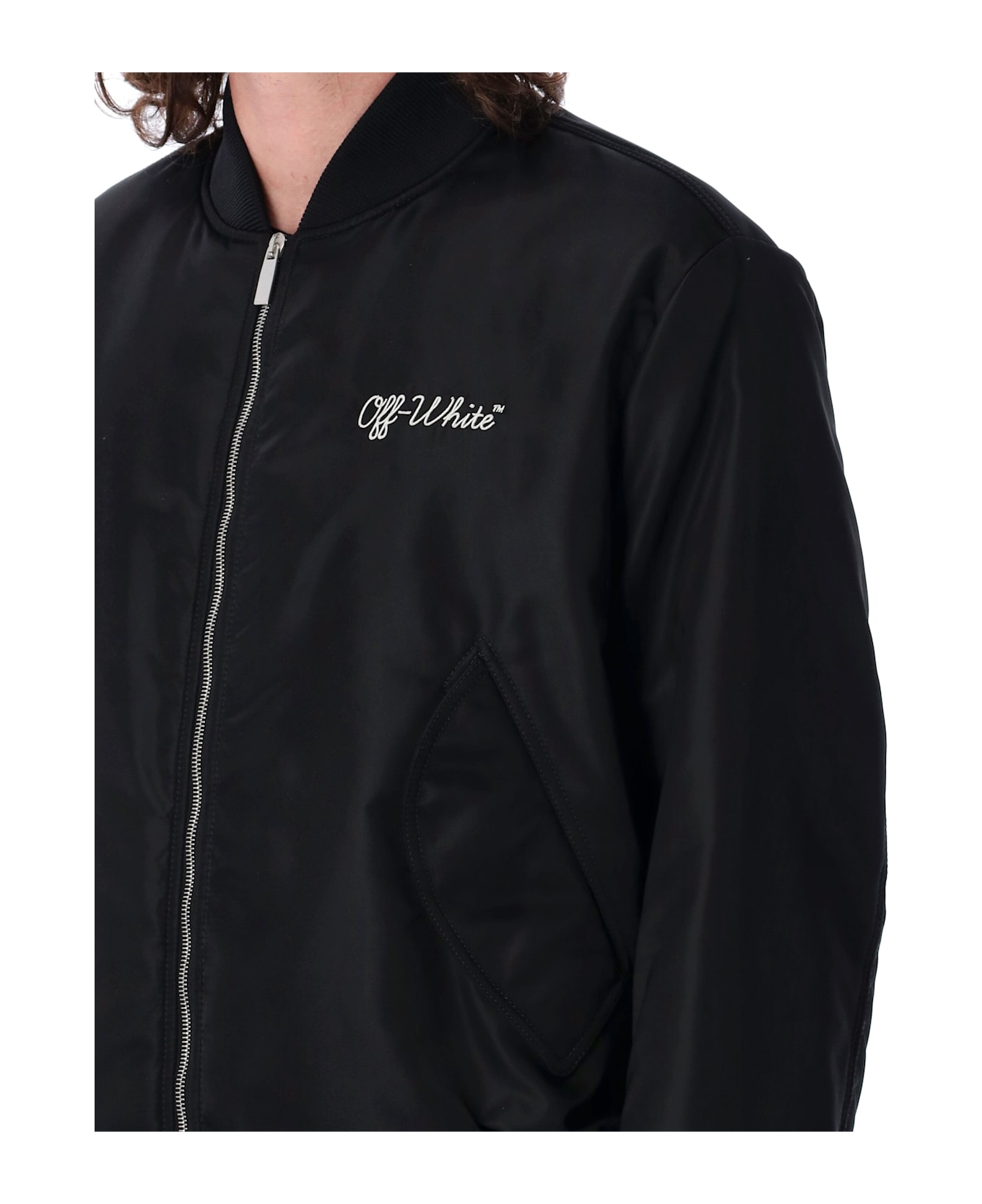Off-White Script Varsity Jacket - BLACK WHITE