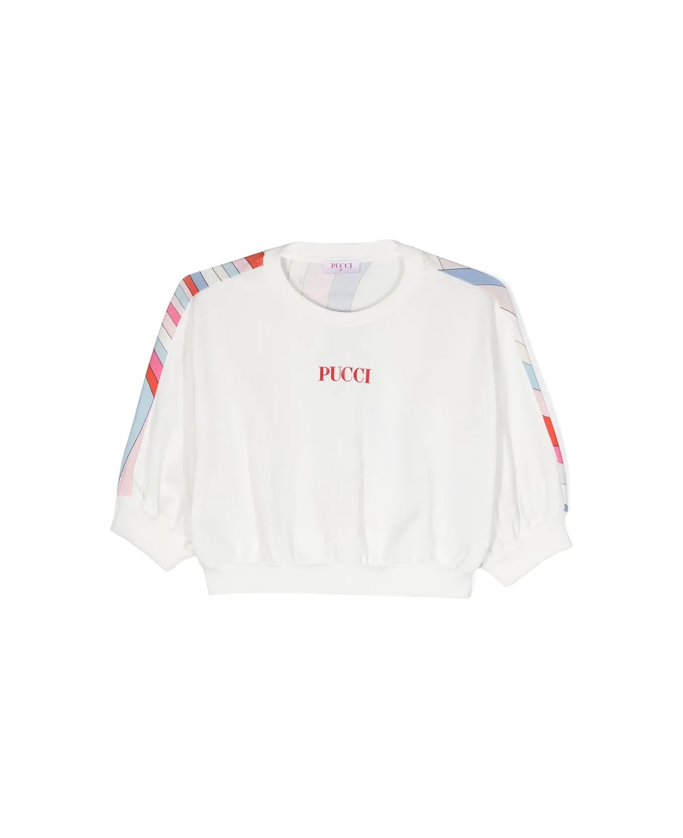 Pucci White Sweatshirt With Front Logo And Back Iride Print - White