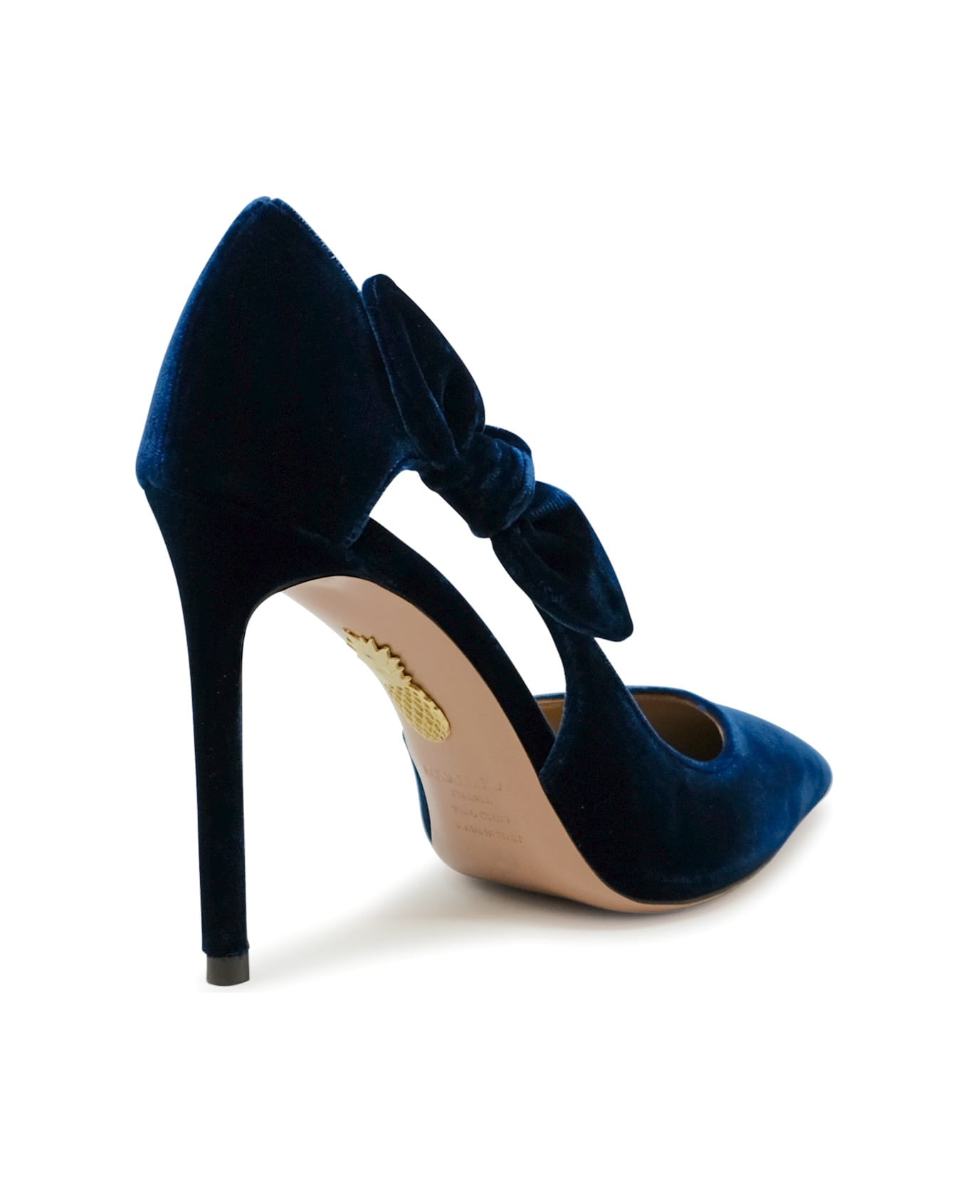 Aquazzura Paris Blue Velvet Bow Tie Pump 105 - BLUE