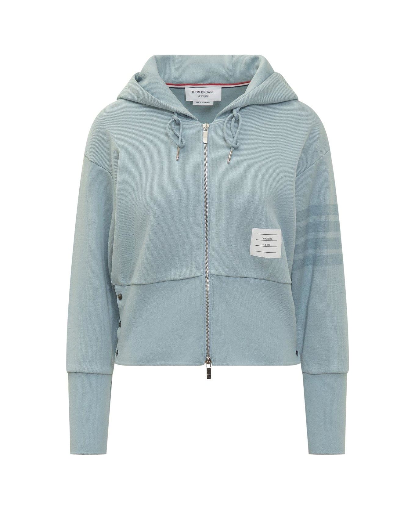 Thom Browne Zip-up Knitted Drawstring Hoodie - Clear Blue ジャケット