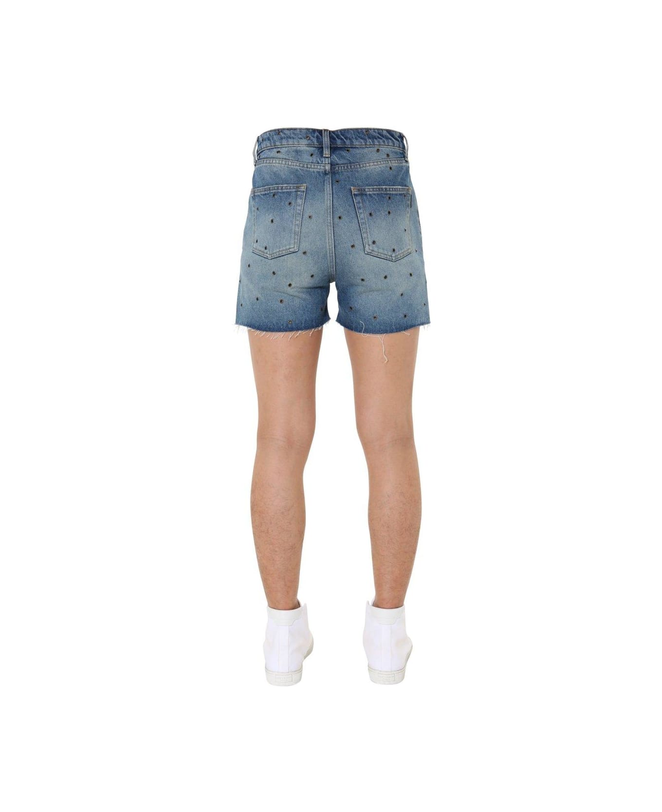 Saint Laurent Studded Denim Shorts - AZURE