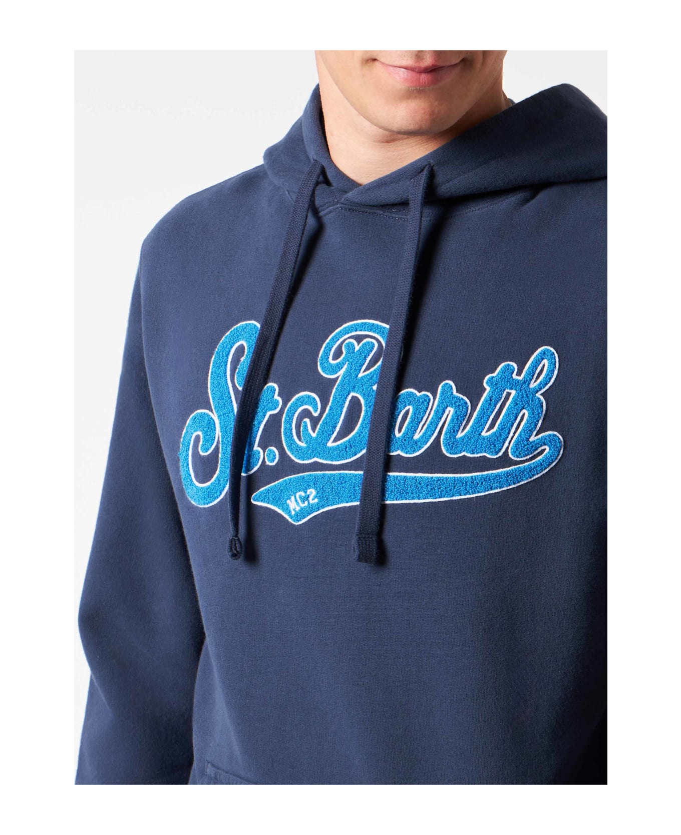 MC2 Saint Barth Man Blue Hoodie With St. Barth Terry Patch - BLUE