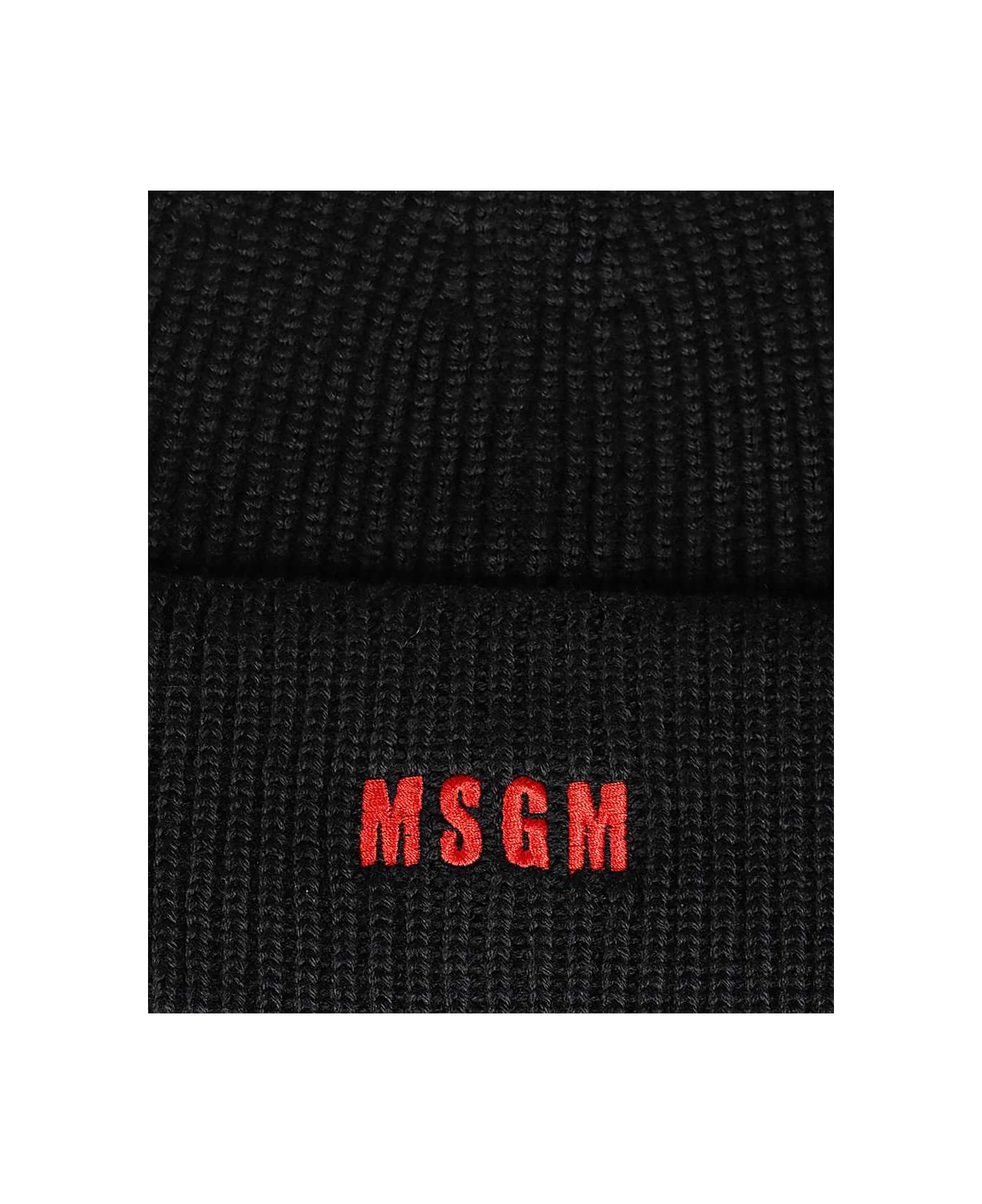 MSGM Ribbed Knit Beanie - black