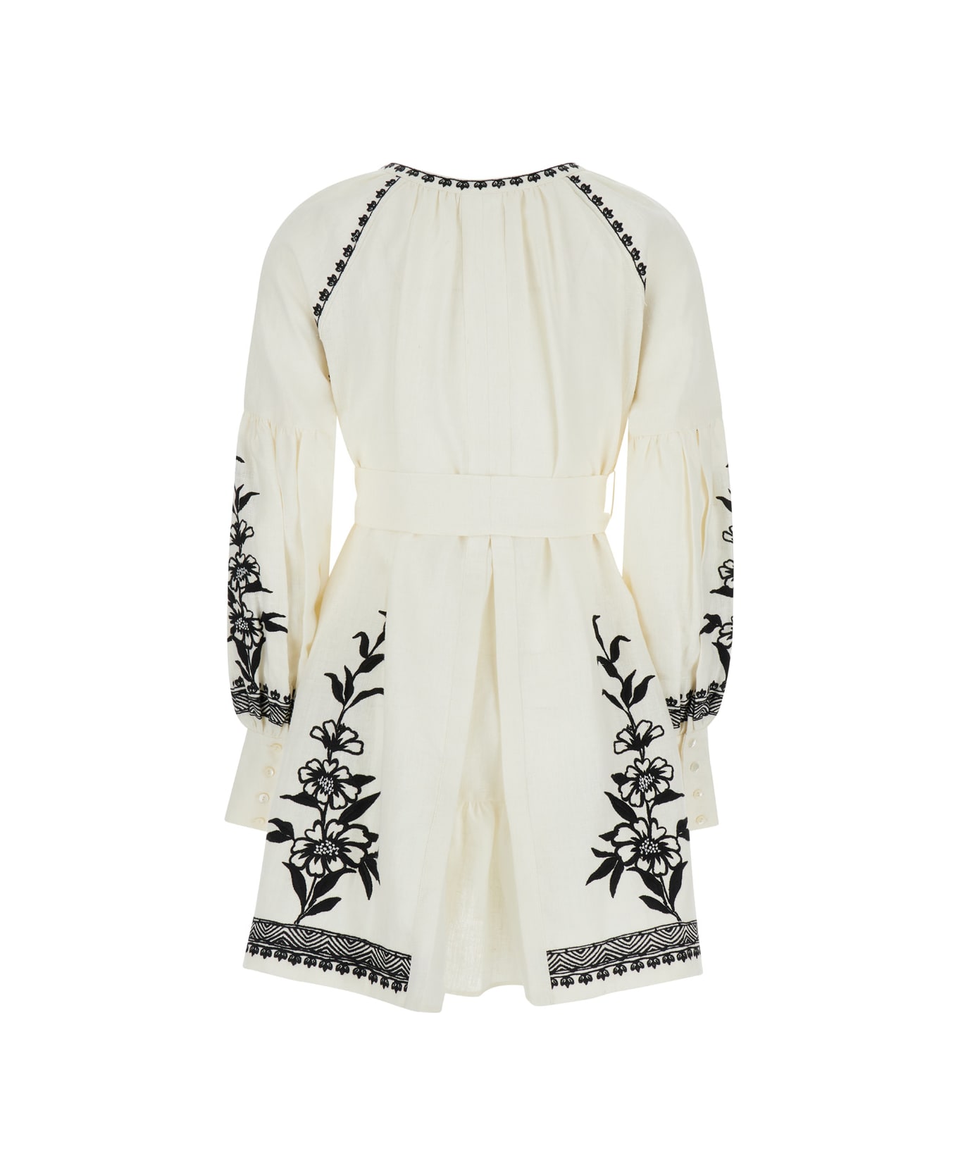 Anjuna White Mini Dress With Floreal Embroidery And Tassels In Linen Woman - White