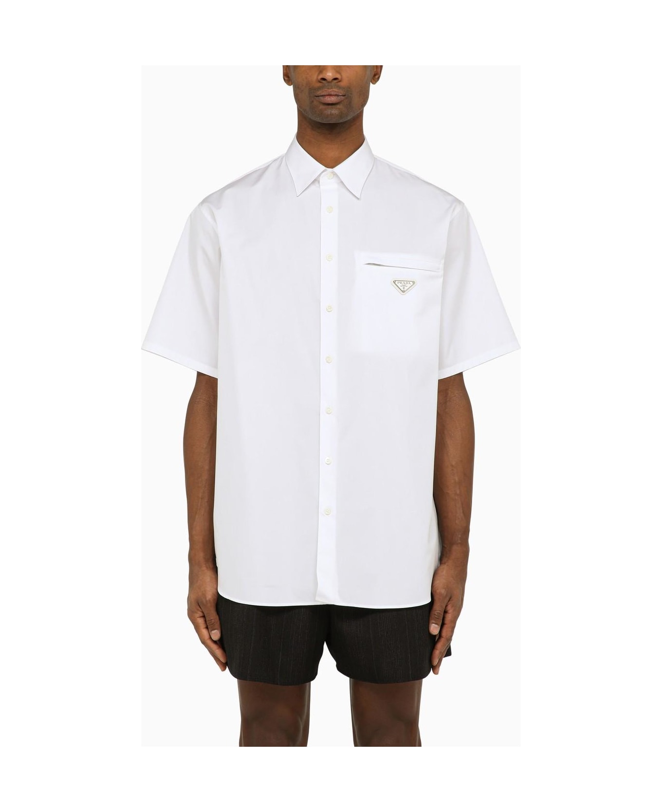 Prada Short-sleeved Shirt In White With Logo - Bianco