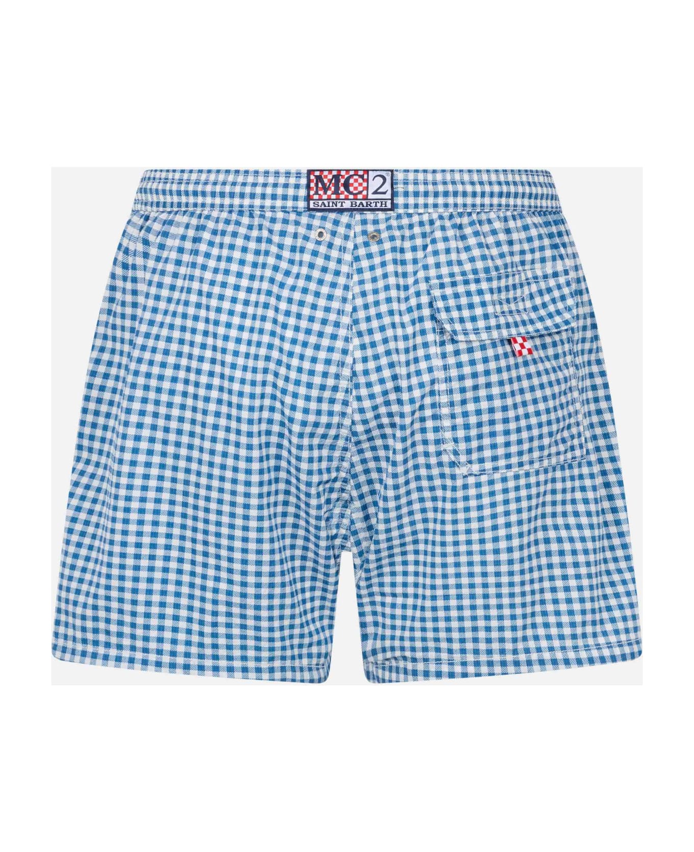 MC2 Saint Barth Seersucker Gingham Classic Light Swim Shorts Patmos - BLUE