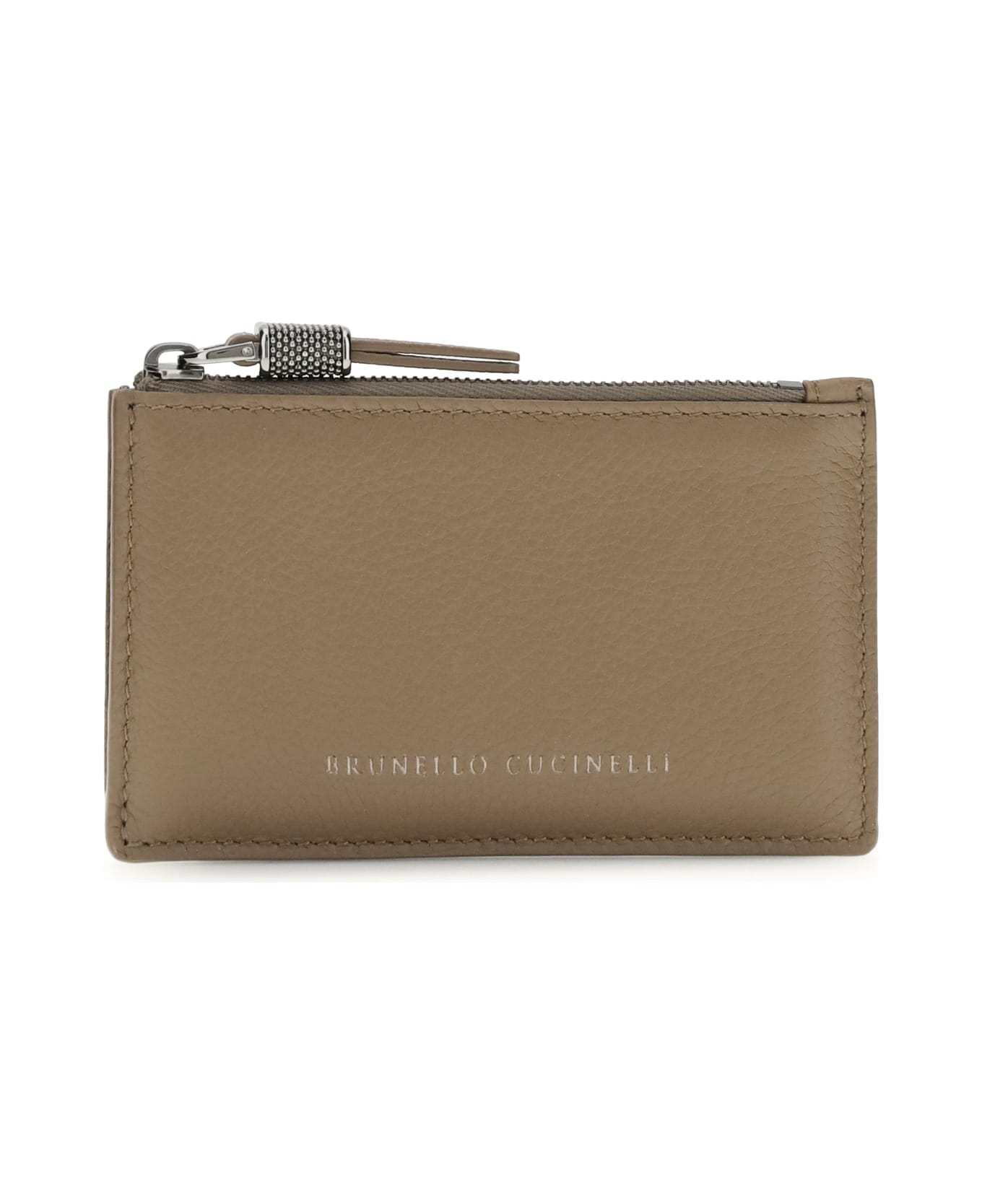 Brunello Cucinelli Leather Card Holder With Grain And Shiny Zipper Pull