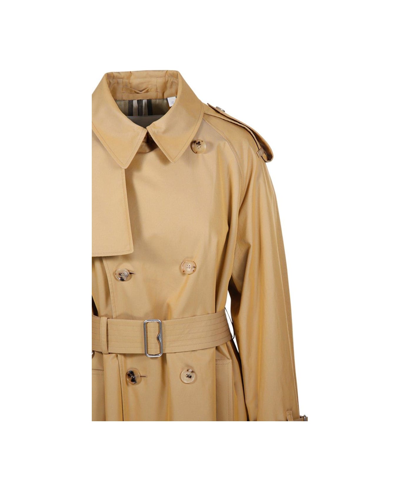 Burberry Kensington Heritage Double Breasted Belted Trench Coat - Beige