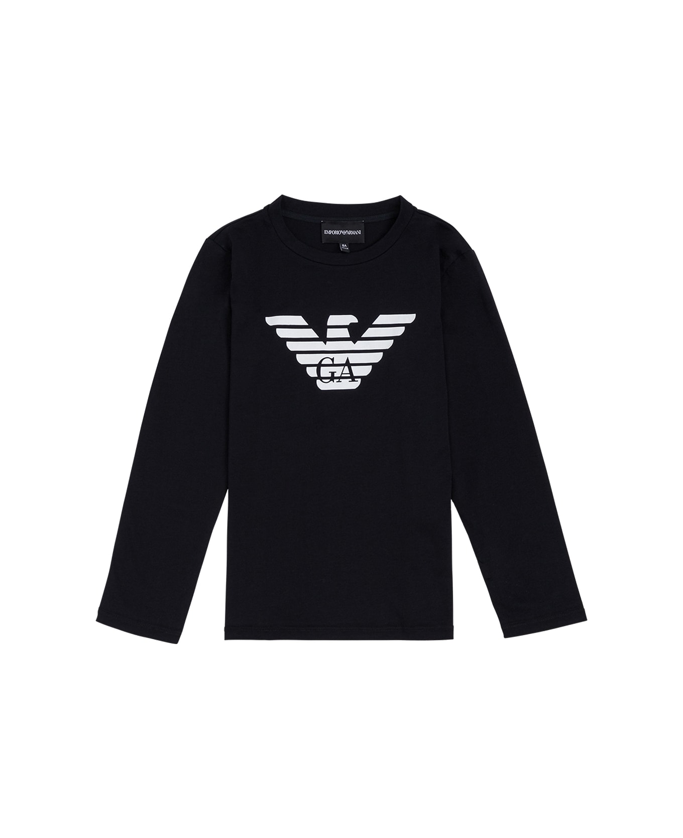 Emporio Armani Long-sleeved Blue Cotton T-shirt With Logo Print - Black Tシャツ＆ポロシャツ