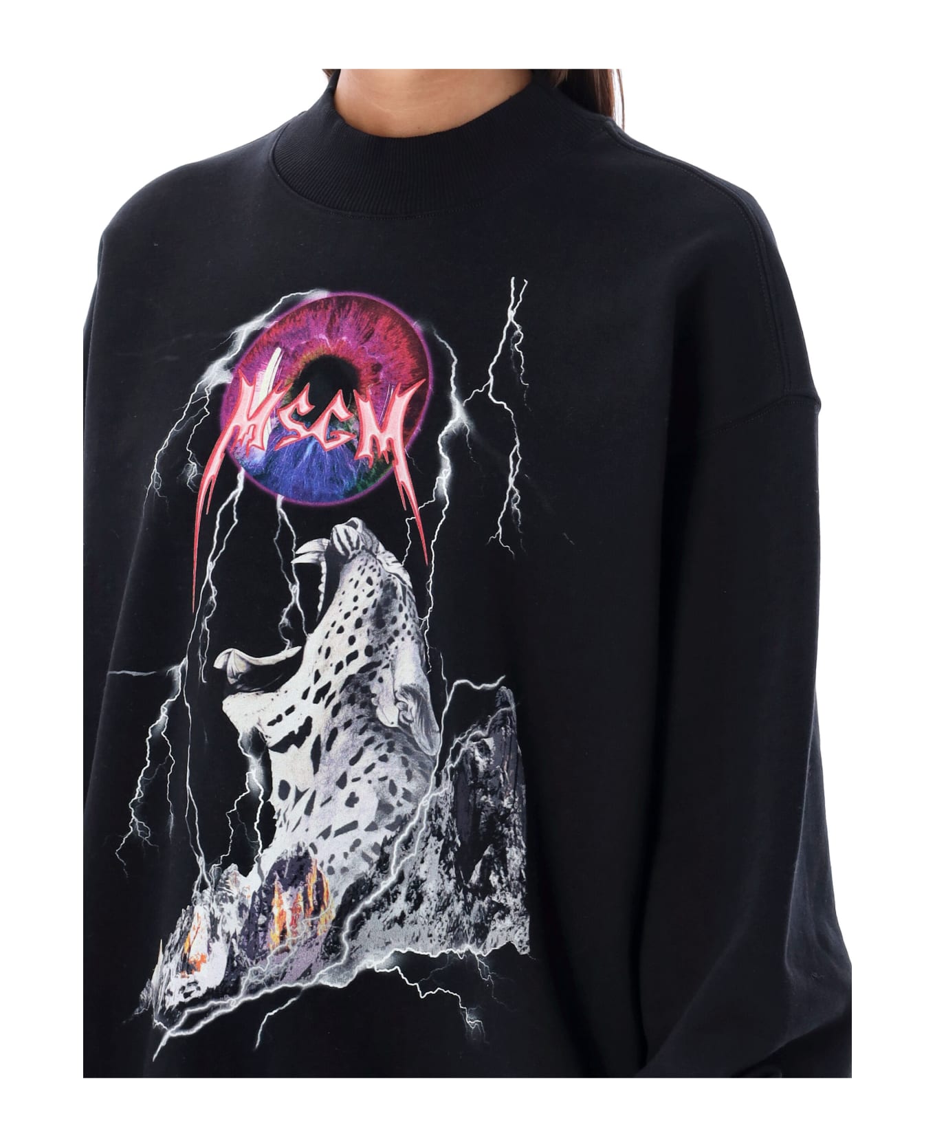 MSGM Crewneck Panther Rock Sweatshirt - BLACK