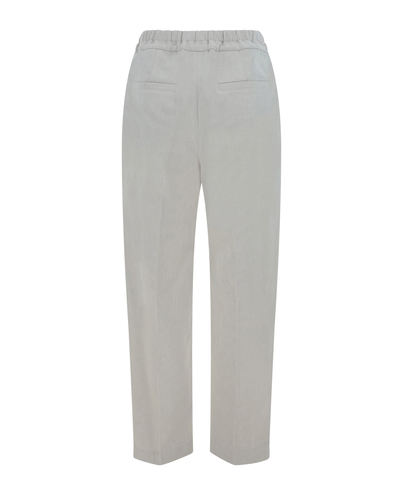 Brunello Cucinelli Cotton And Linen Trousers With Pleats - Chalk