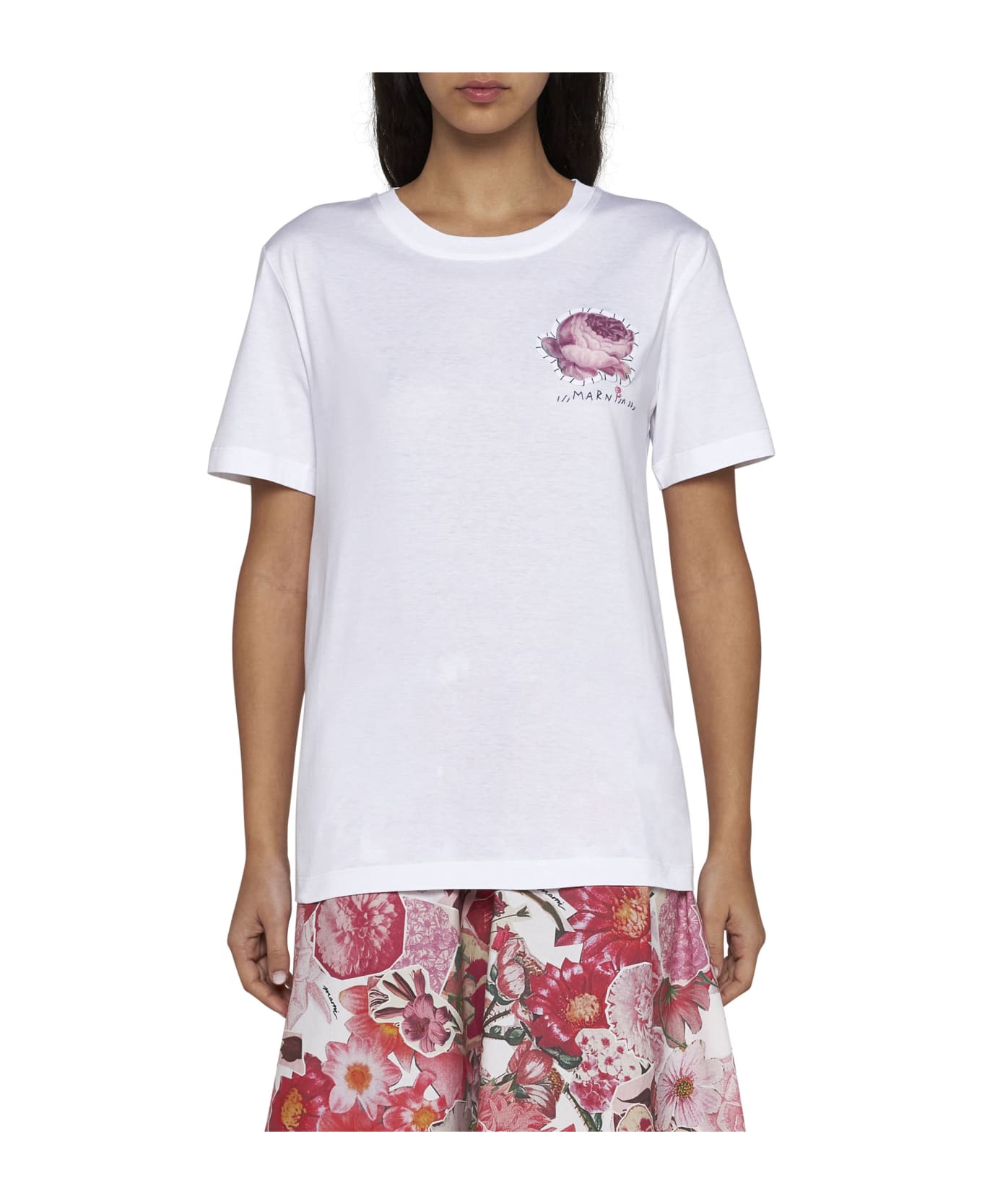 Marni White T-shirt With Flower Application - White