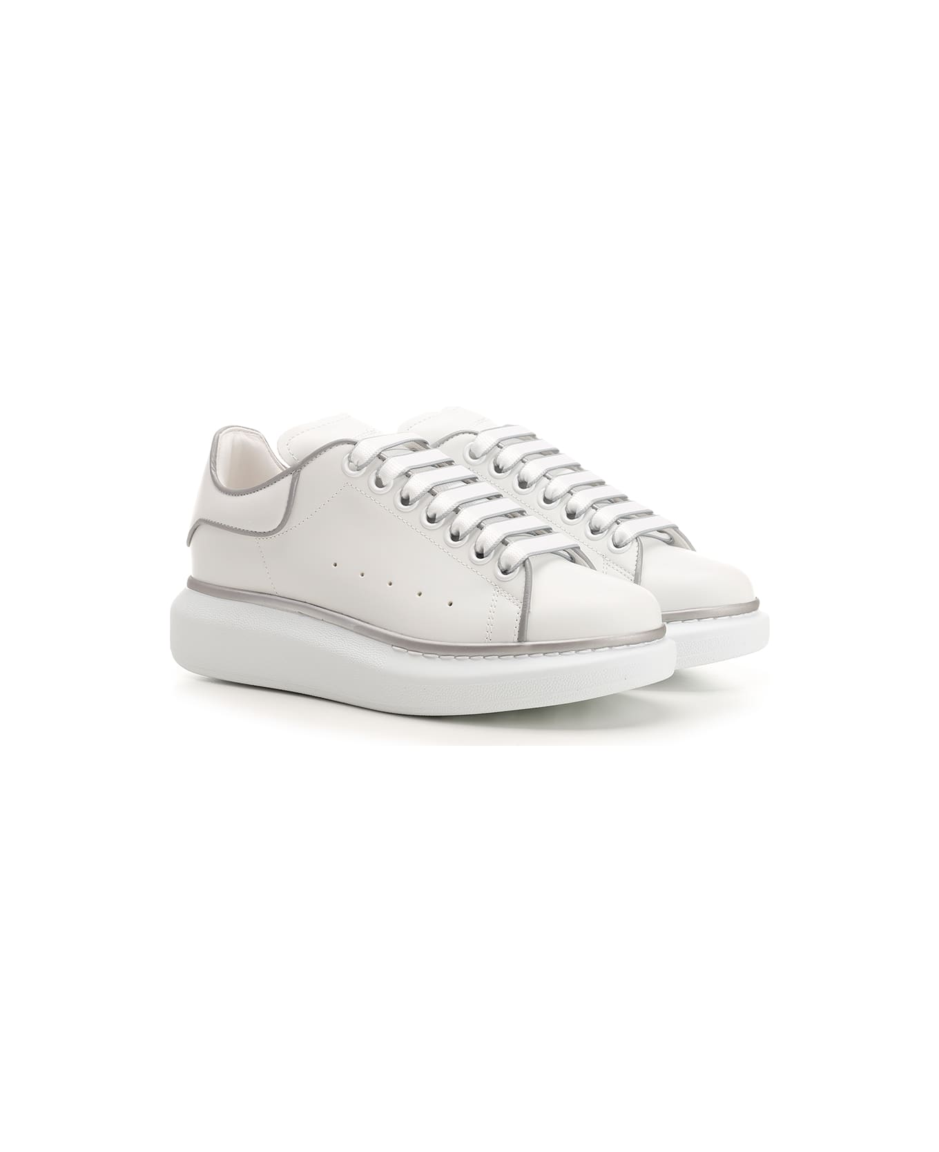 Alexander McQueen White Oversized Sneakers With Silver Piping - White