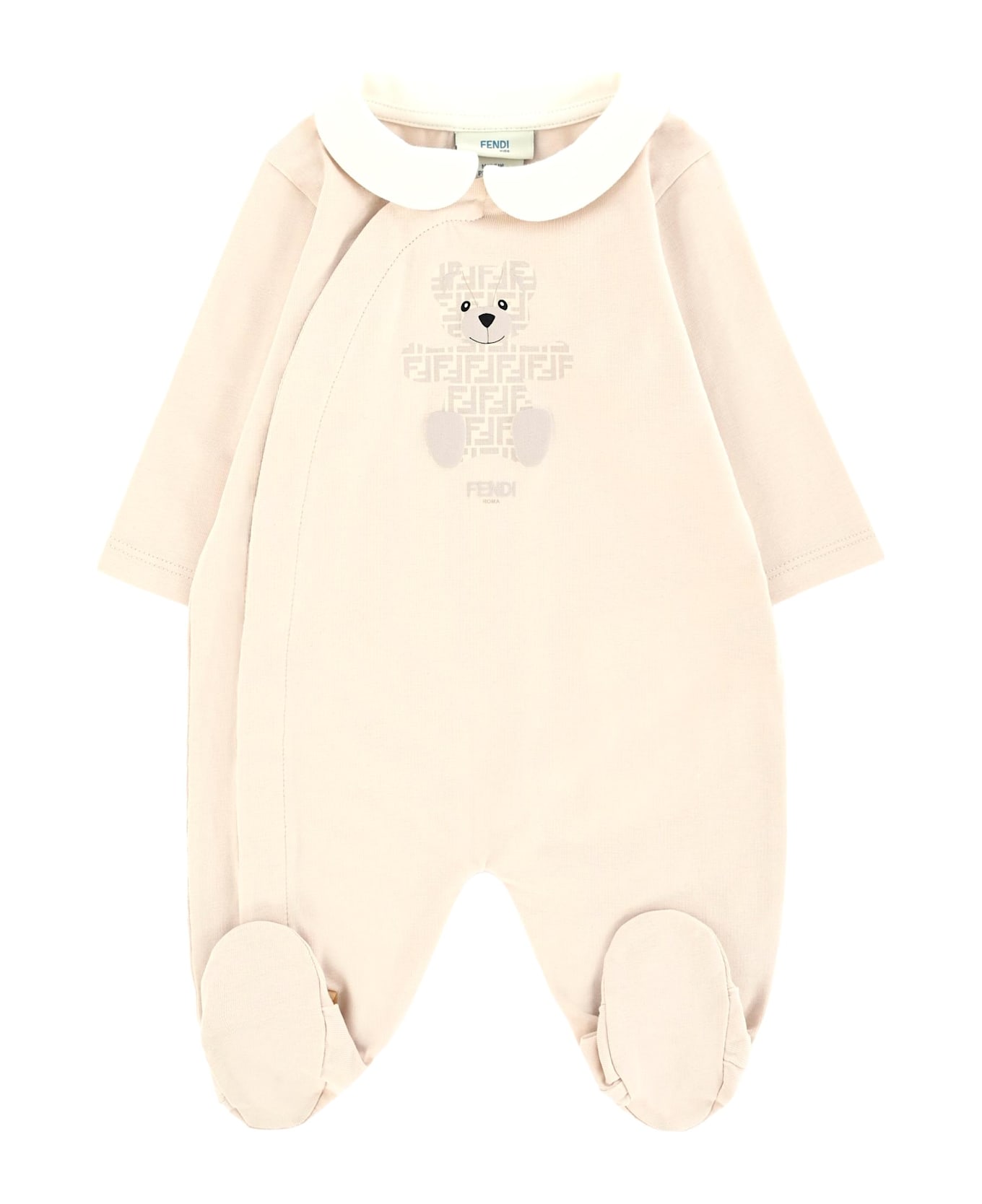 Fendi Beige Babygrow Set For Babykids With Teddy Bear - Beige