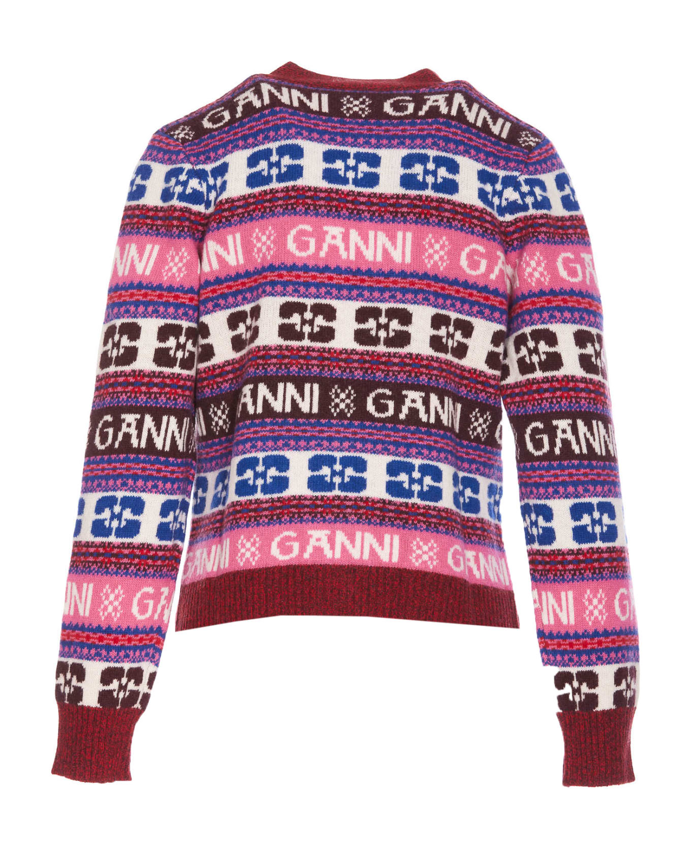 Ganni Pink Logo Wool Mix Cardigan - MultiColour