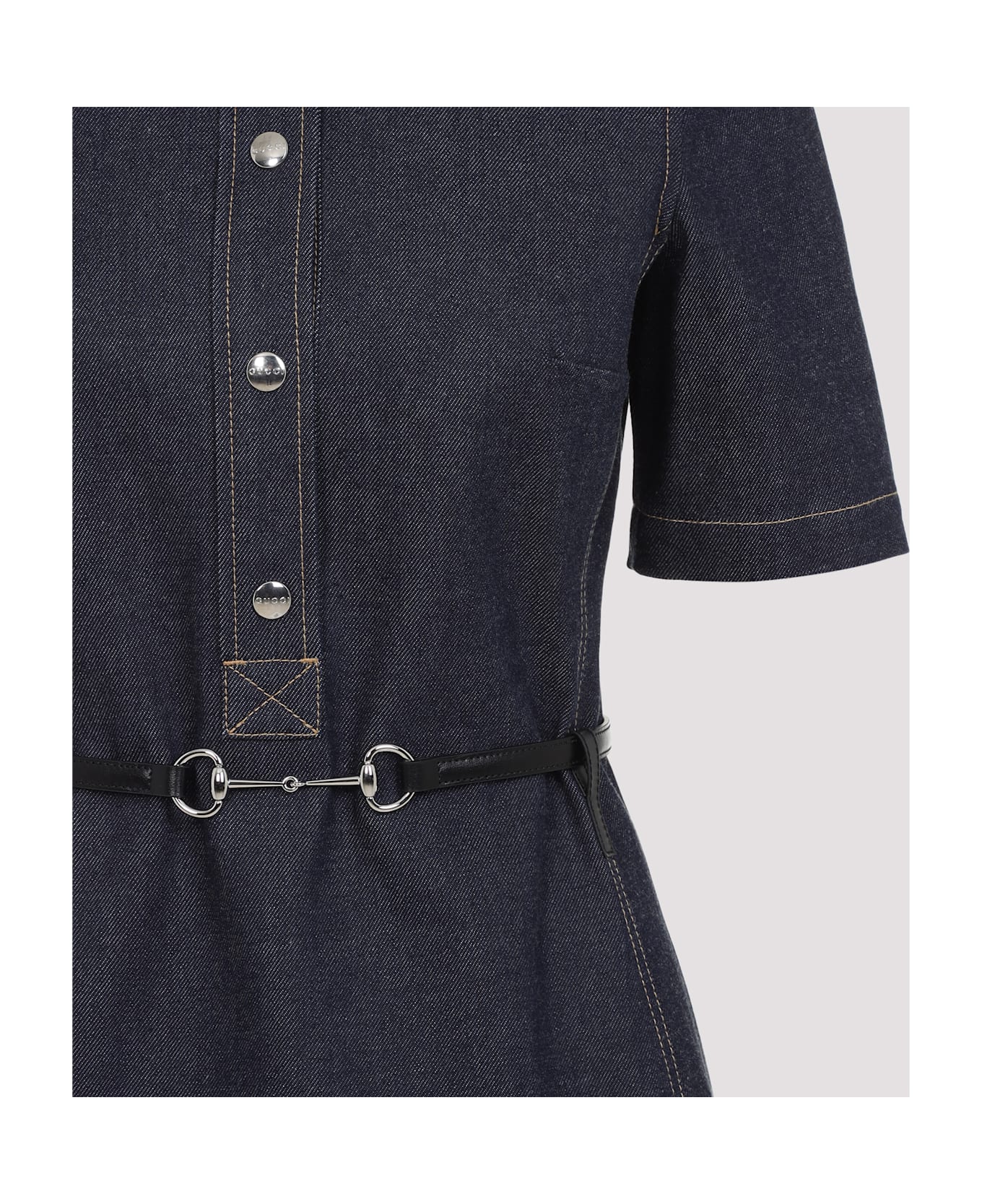 Gucci Denim Mini Dress With Horsebit - Dark Blue