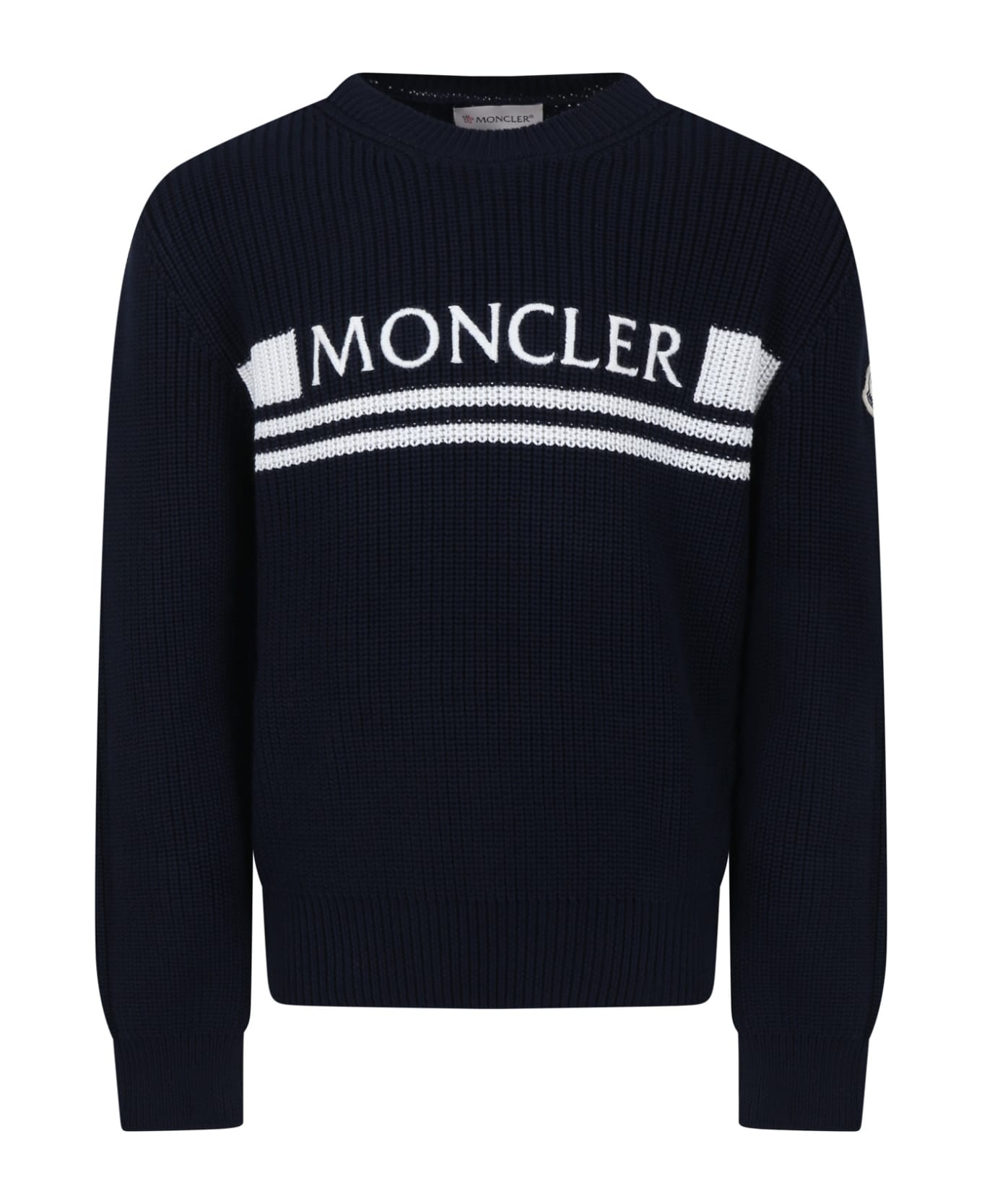 Moncler Blue Sweater For Boy With Logo - Blue ニットウェア＆スウェットシャツ
