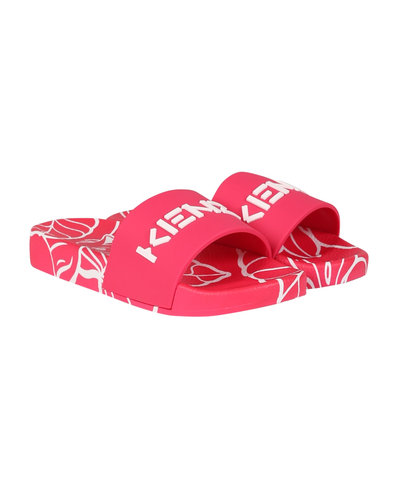 Kenzo Kids Fuchsia Slippers For Girl With Logo - Fuchsia
