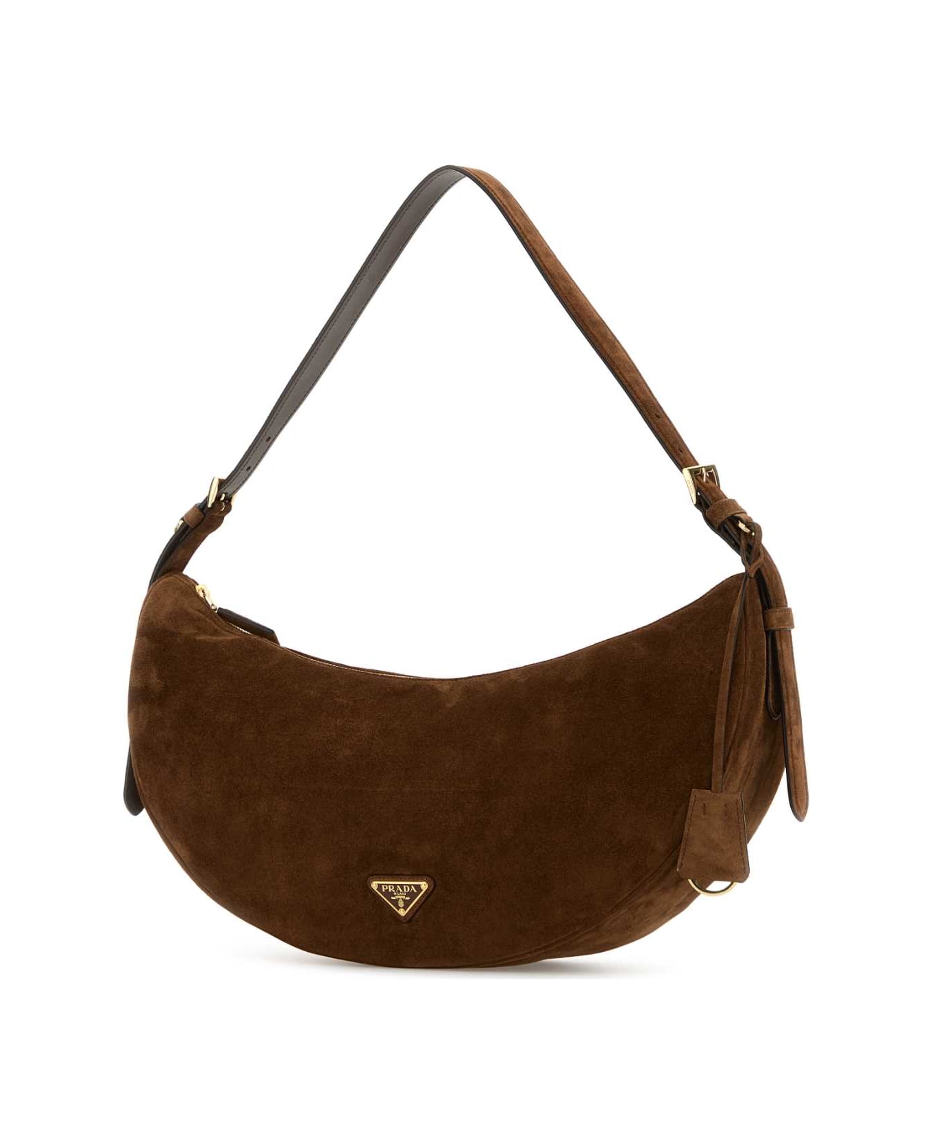 Prada Brown Suede Large Prada Demi-lune Crossbody Bag - CACAO